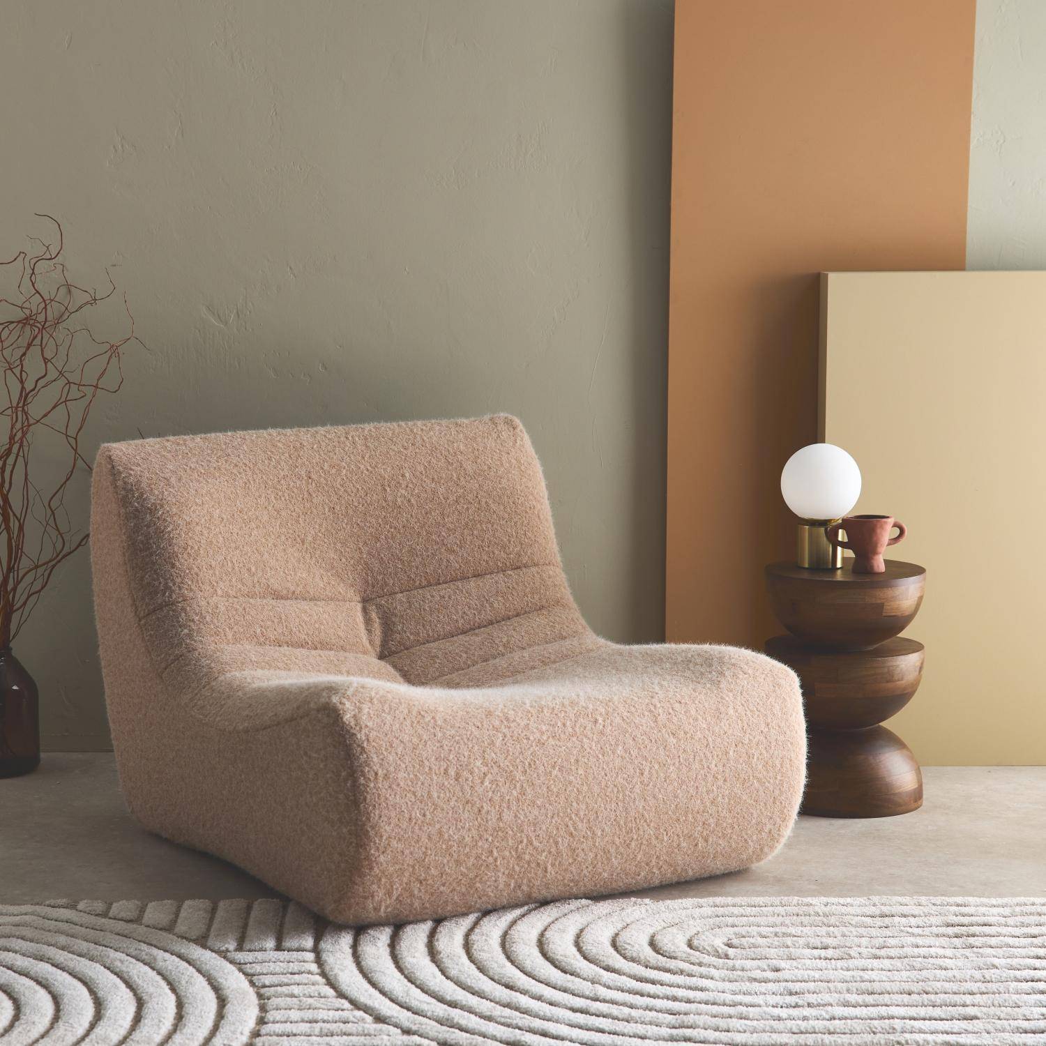 Chauffeuse tissu effet alpaca 1 place, beige, style contemporain, L 91 x P 105 x H 72cm,sweeek,Photo1