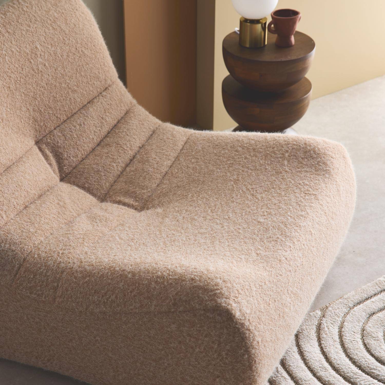 Chauffeuse tissu effet alpaca 1 place, beige, style contemporain, L 91 x P 105 x H 72cm Photo2