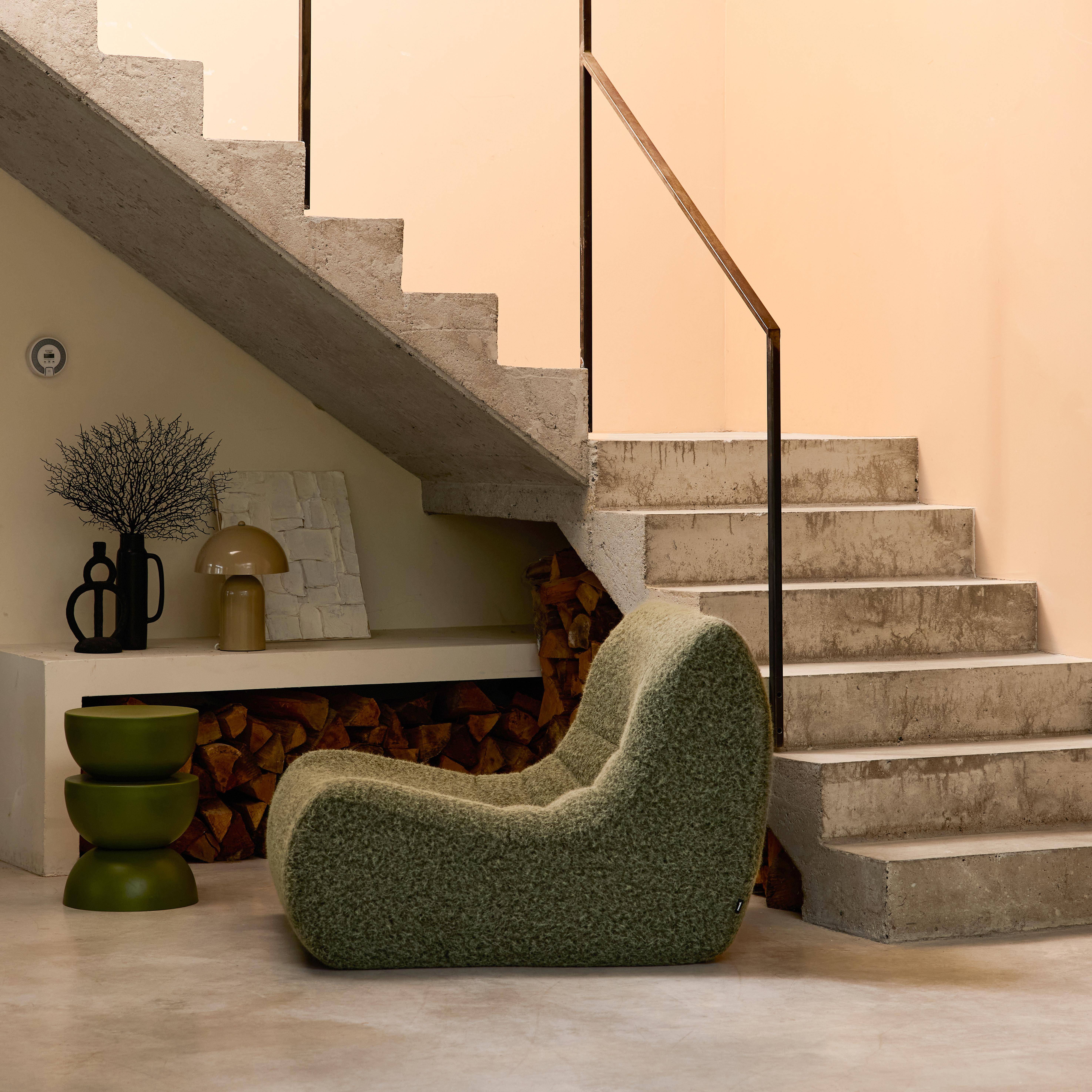 Poltrona senza braccioli tessuto effetto alpaca,1 posto, Verde kaki