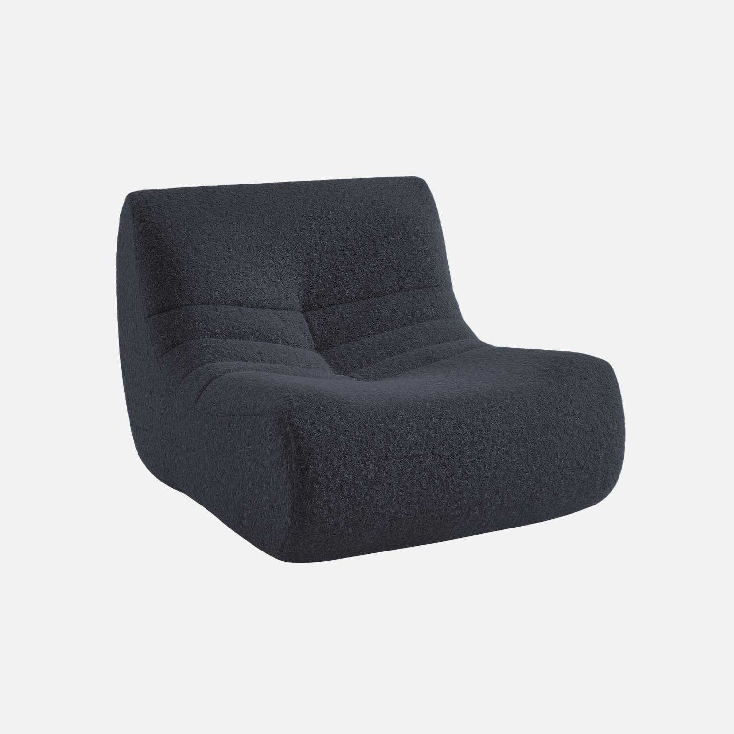 Chauffeuse tissu effet alpaca 1 place, bleu foncé