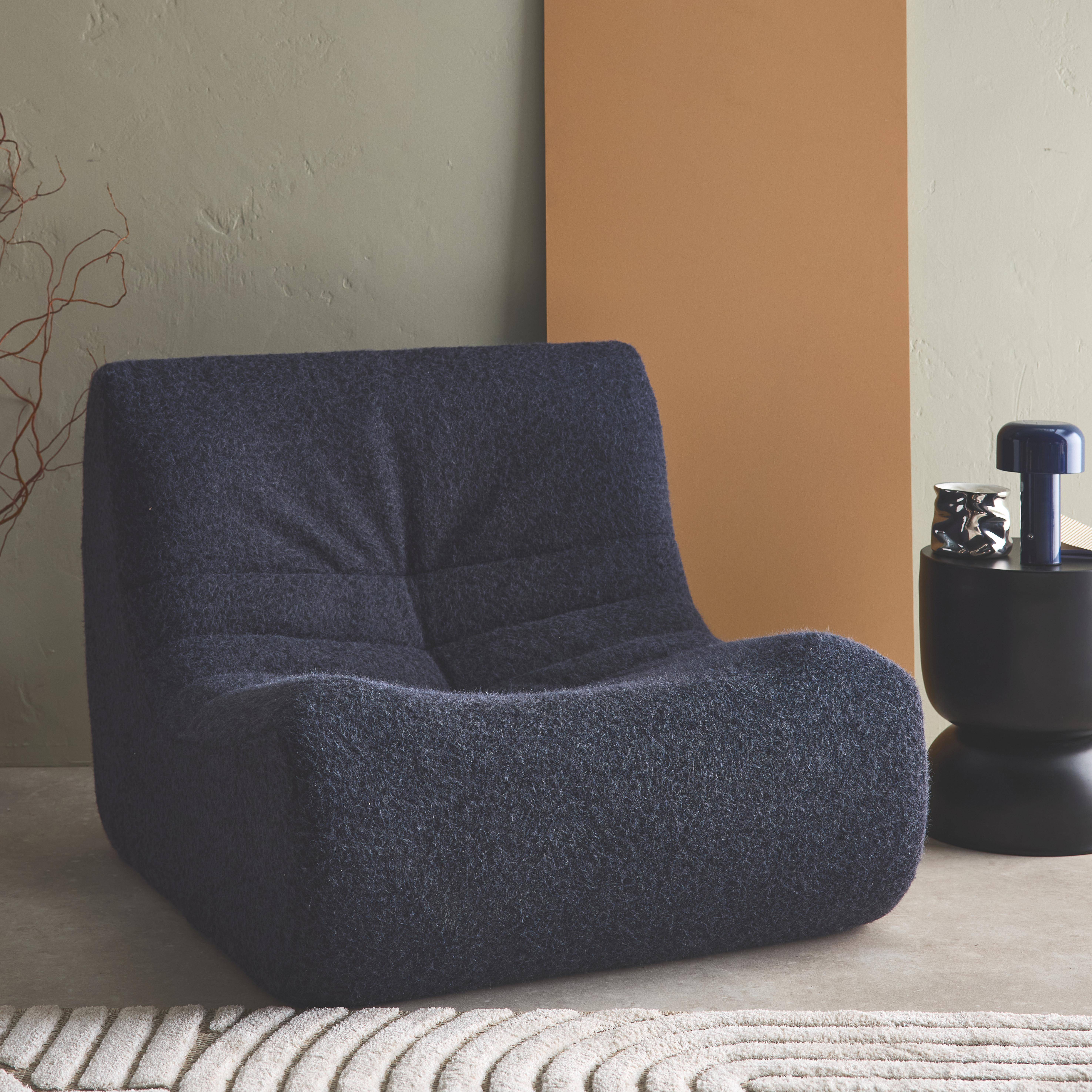 Chauffeuse tissu effet alpaca 1 place, bleu foncé, style contemporain, L 91 x P 105 x H 72cm Photo1