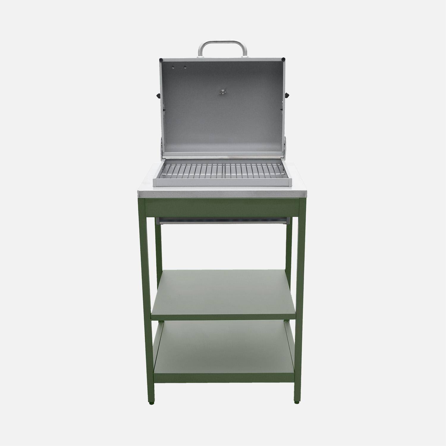 Parrilla de barbacoa al carbón acero inoxidable rejilla cromada 2 estantes, Naxos, Verde, 60x58.5x138 cm,sweeek,Photo8