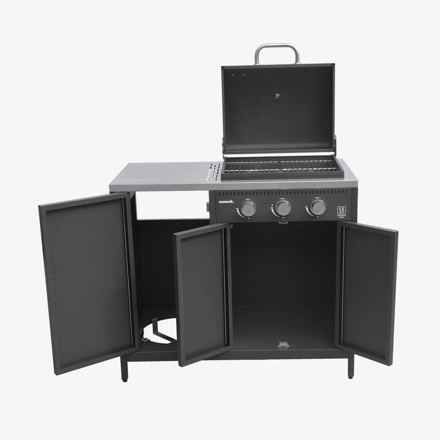 Barbecue gaz 3 brûleurs , noir, 3 portes et 2 espaces de rangement,sweeek,Photo8