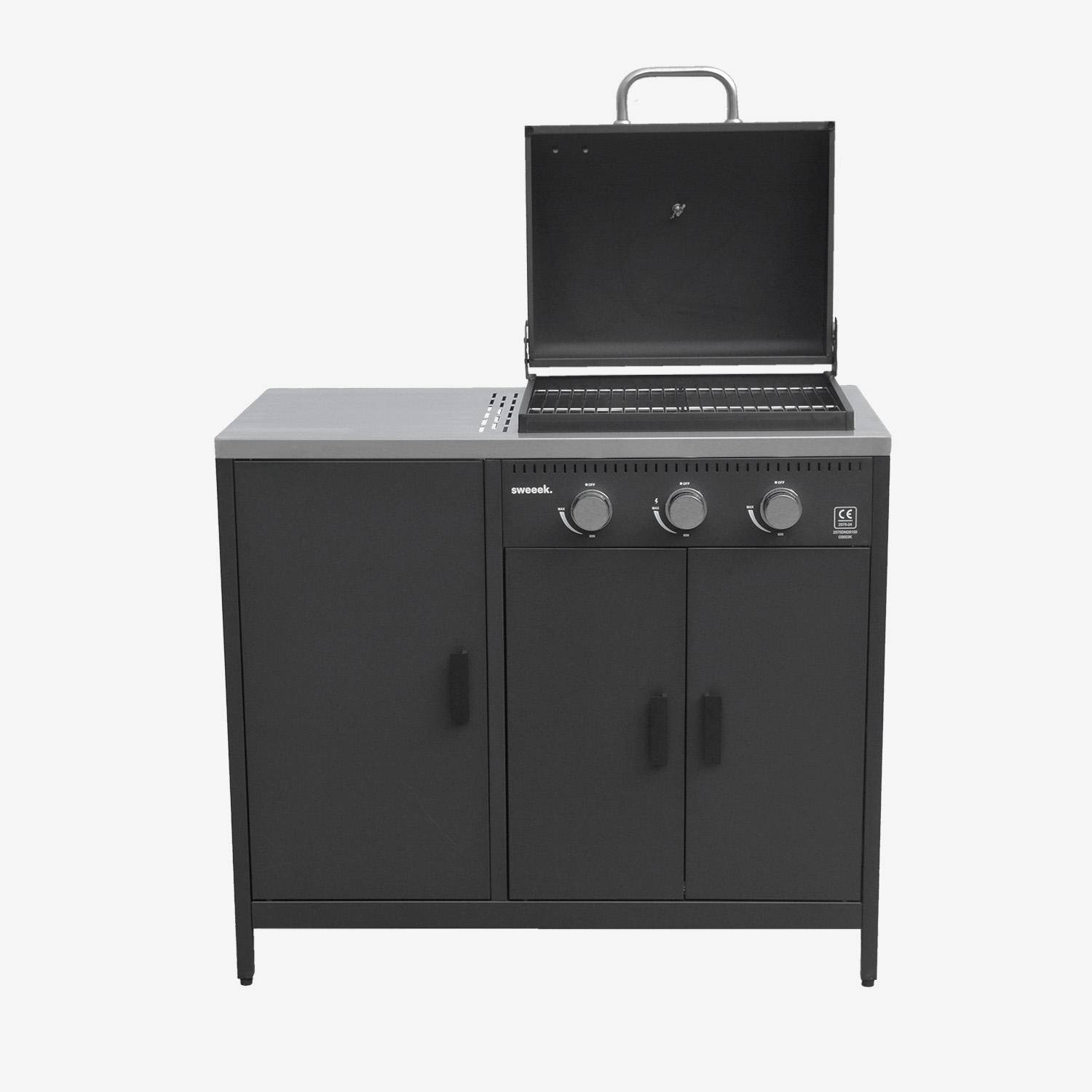 Barbecue gaz 3 brûleurs , noir, 3 portes et 2 espaces de rangement,sweeek,Photo7