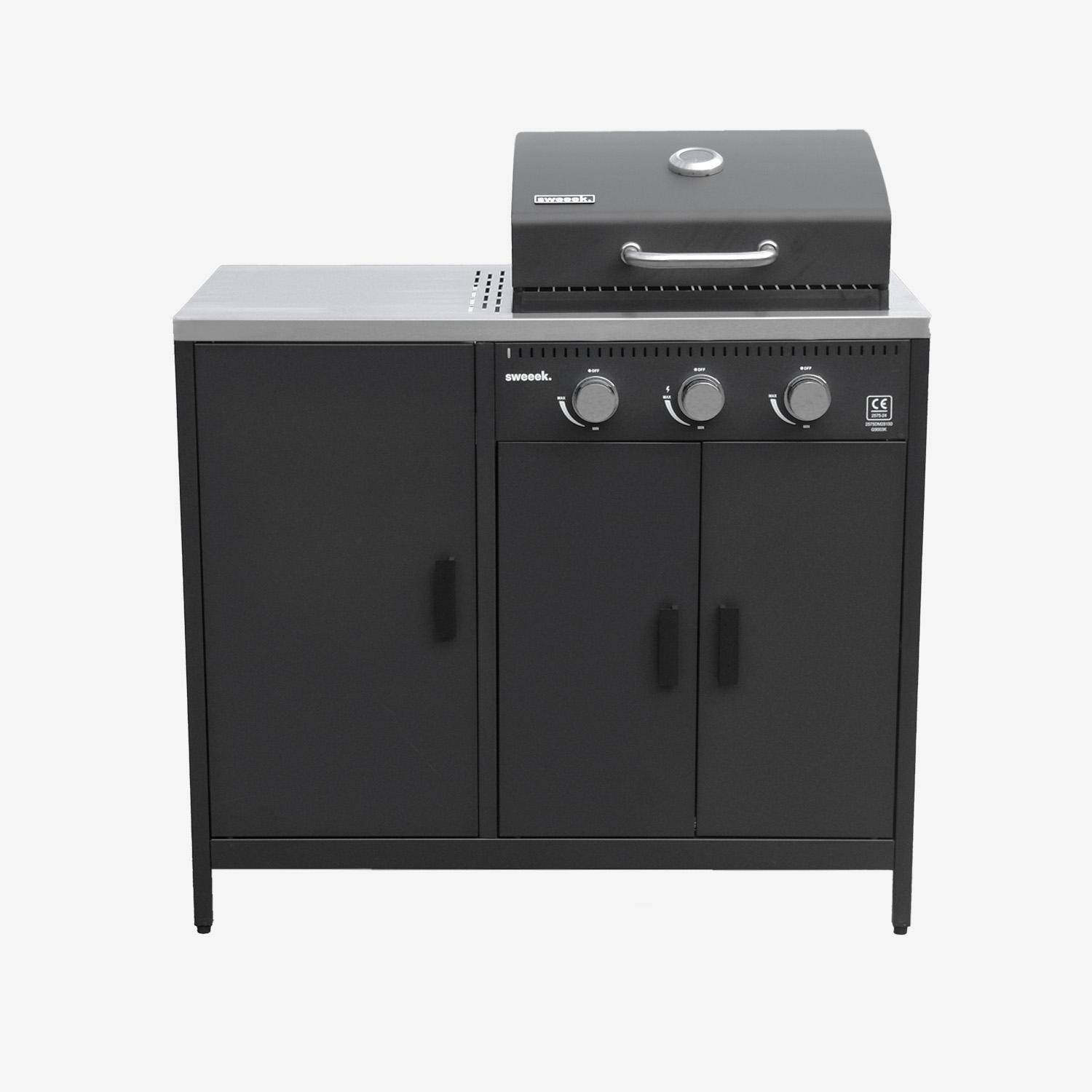 Barbacoa de gas con 3 quemadores, 3 puertas y termómetro Negro - 100x51x87.5 cm Photo4