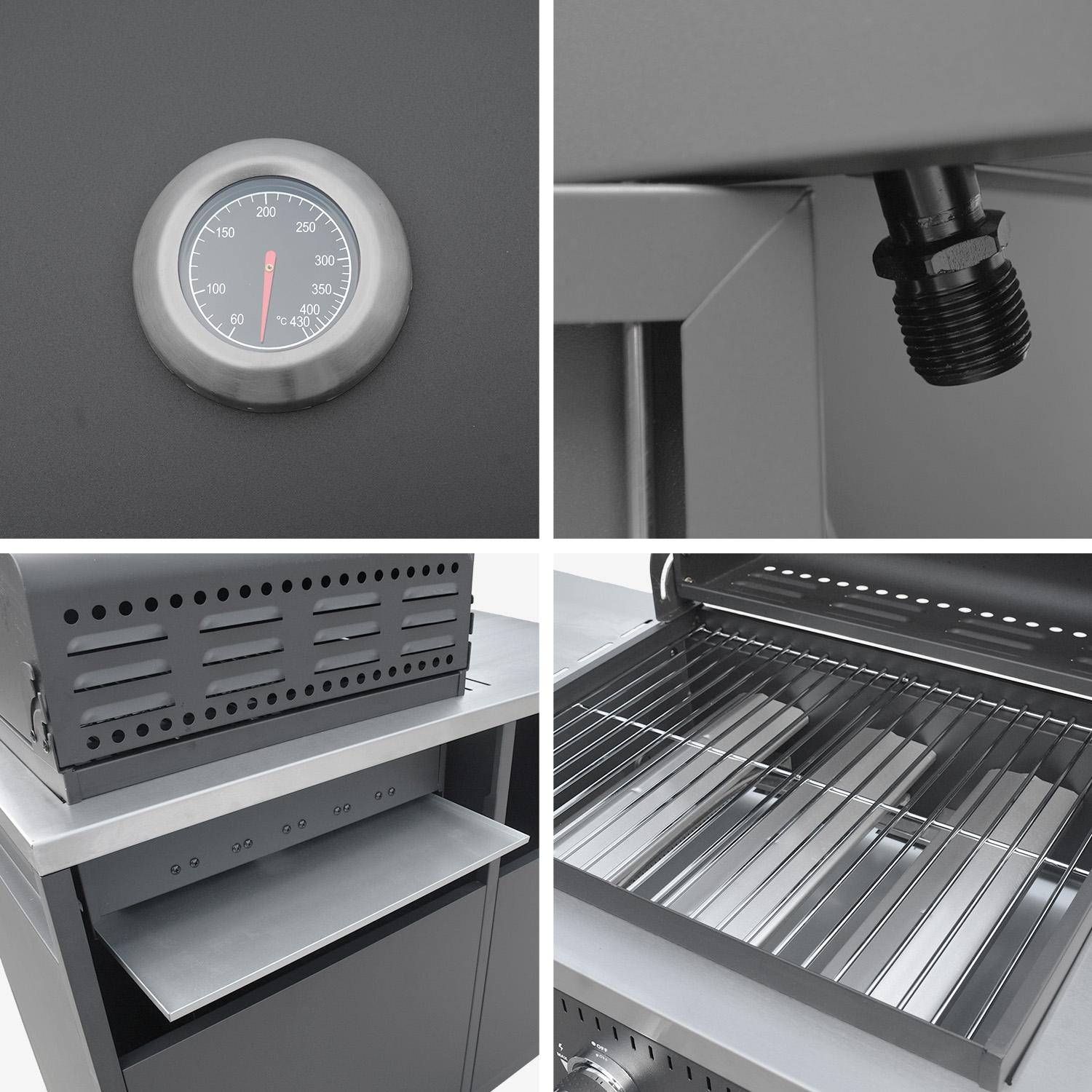 Barbacoa de gas con 3 quemadores, 3 puertas y termómetro Negro - 100x51x87.5 cm Photo8