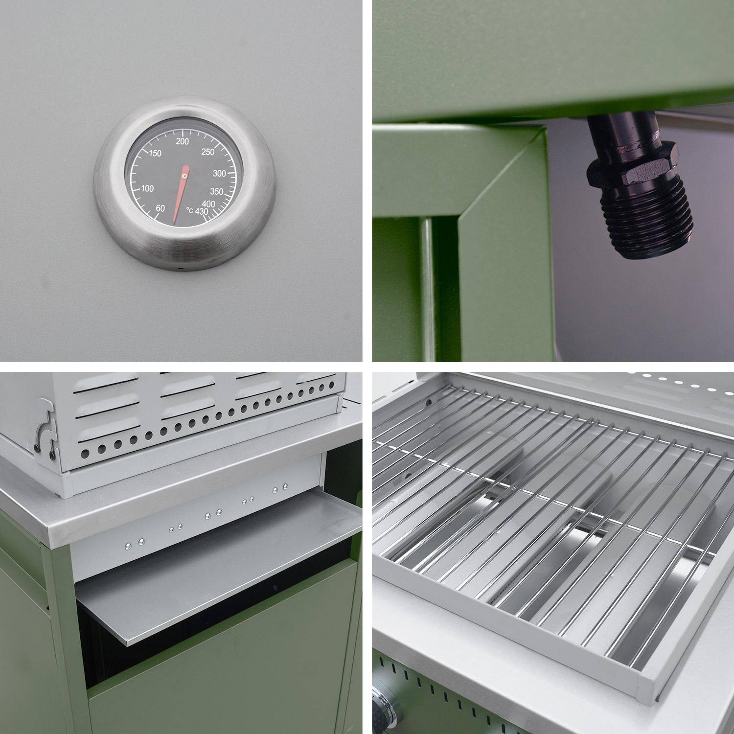 Churrasqueira a gás 3 queimadores 3 portas 2 espaços de armazenamento, Naxos, Verde, 100x51x87.5 cm Photo8