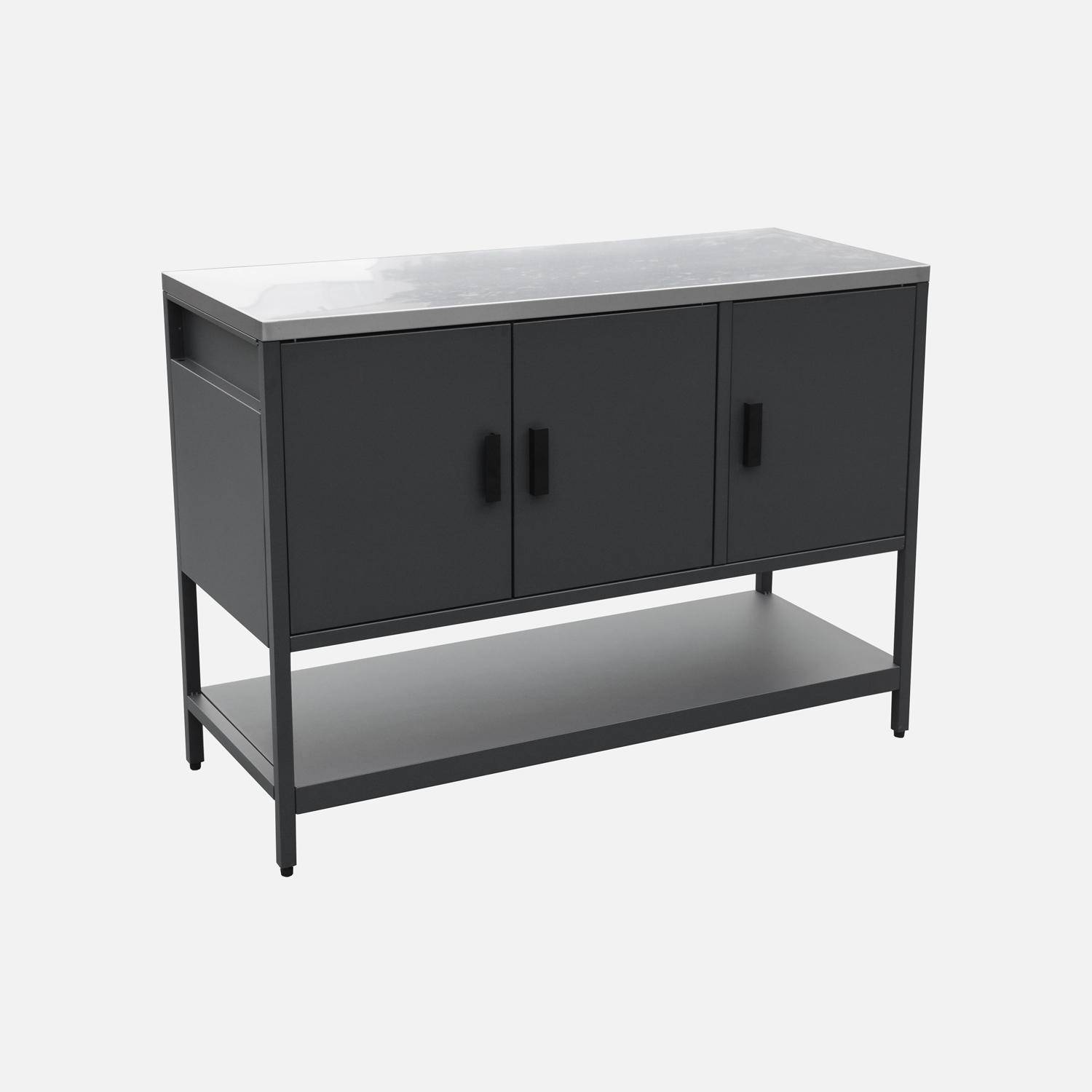 Outdoor-Küche aus schwarzem Stahl 3 Türen,1 Regalboden L120 cm - Naxos,sweeek,Photo4