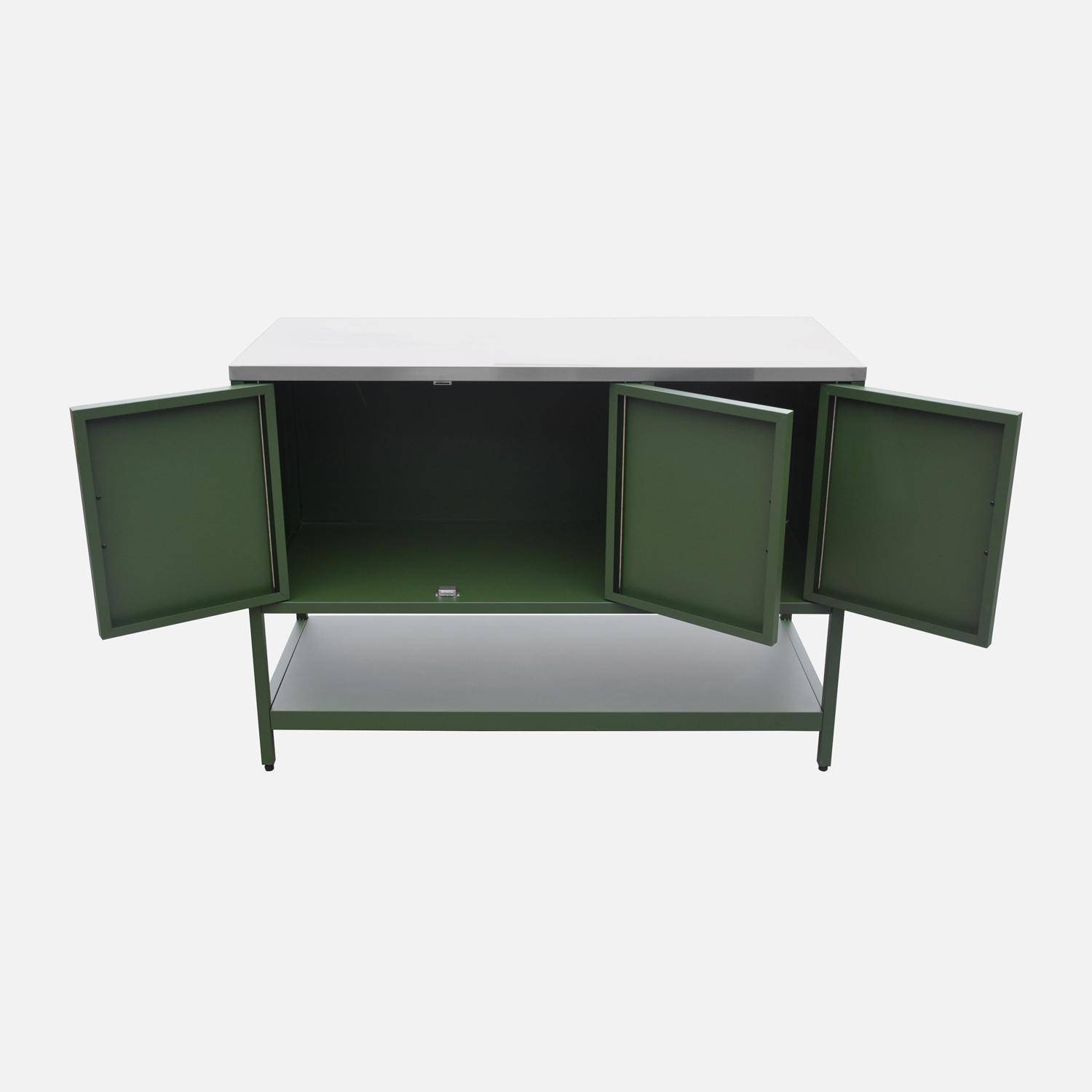 Cocina exterior de acero 3 puertas, 1 estante, 120cm, Naxos, Verde, 120x51x87 cm Photo5