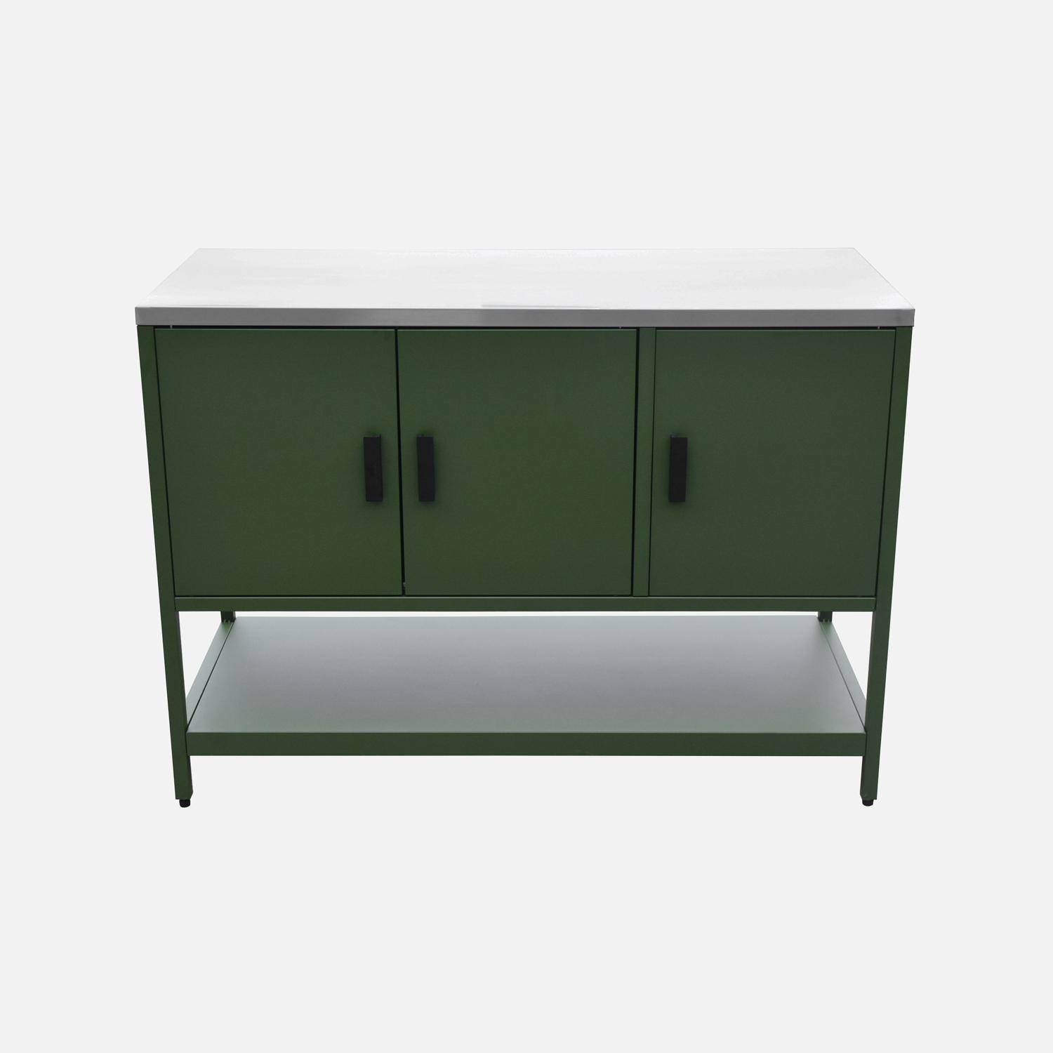 Cocina exterior de acero 3 puertas, 1 estante, 120cm, Naxos, Verde, 120x51x87 cm Photo4