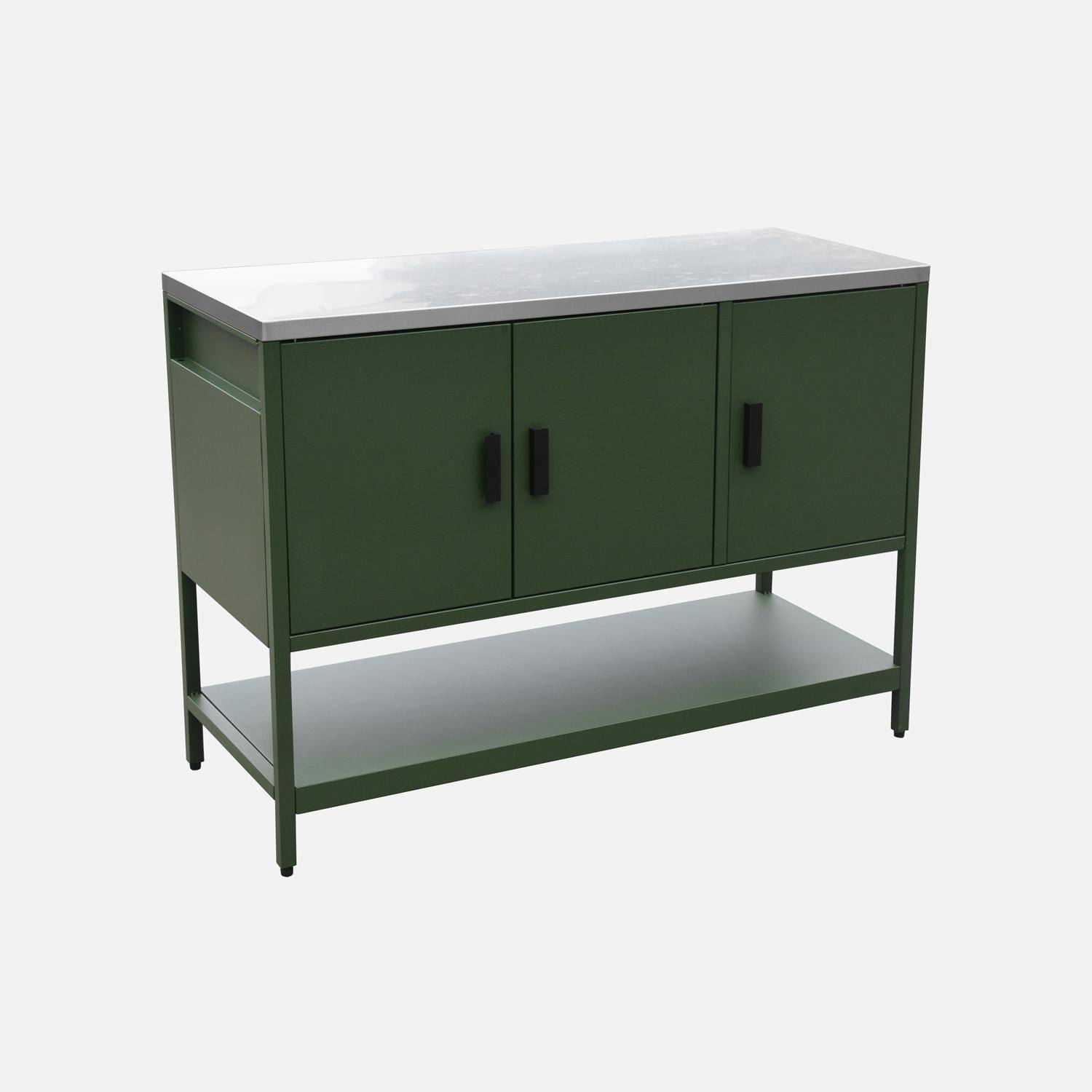 Cocina exterior de acero 3 puertas, 1 estante, 120cm, Naxos, Verde, 120x51x87 cm Photo3