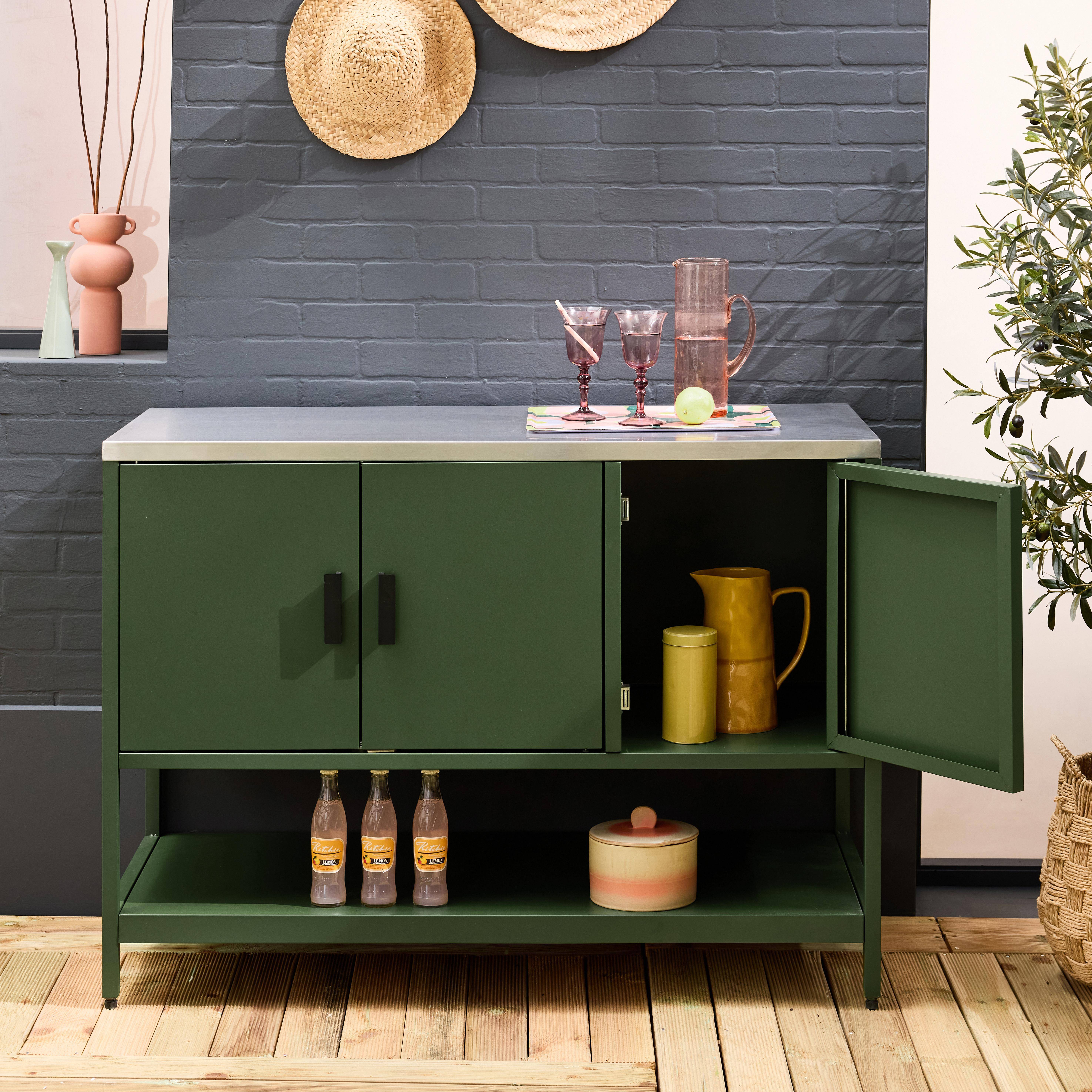Cocina exterior de acero 3 puertas, 1 estante, 120cm, Naxos, Verde, 120x51x87 cm,sweeek,Photo2