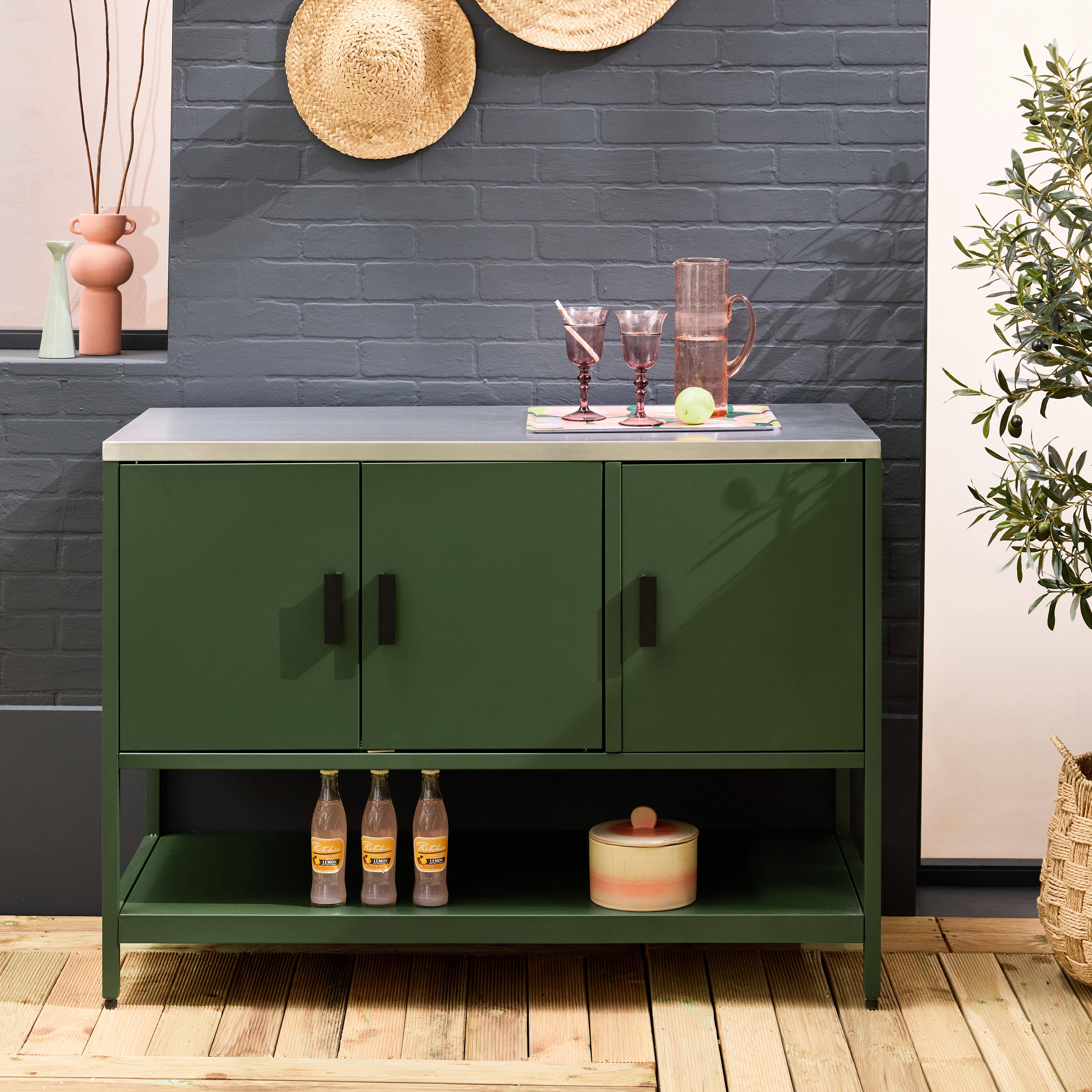 Cocina exterior de acero 3 puertas, 1 estante, 120cm, Naxos, Verde, 120x51x87 cm Photo1