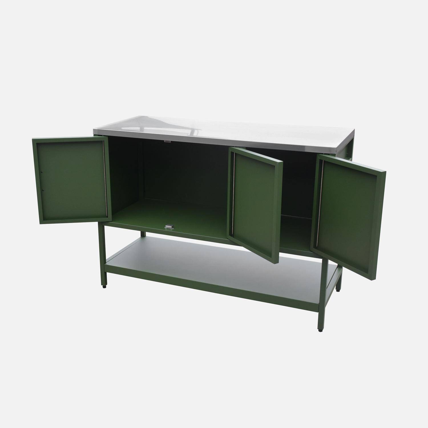 Cocina exterior de acero 3 puertas, 1 estante, 120cm, Naxos, Verde, 120x51x87 cm Photo6