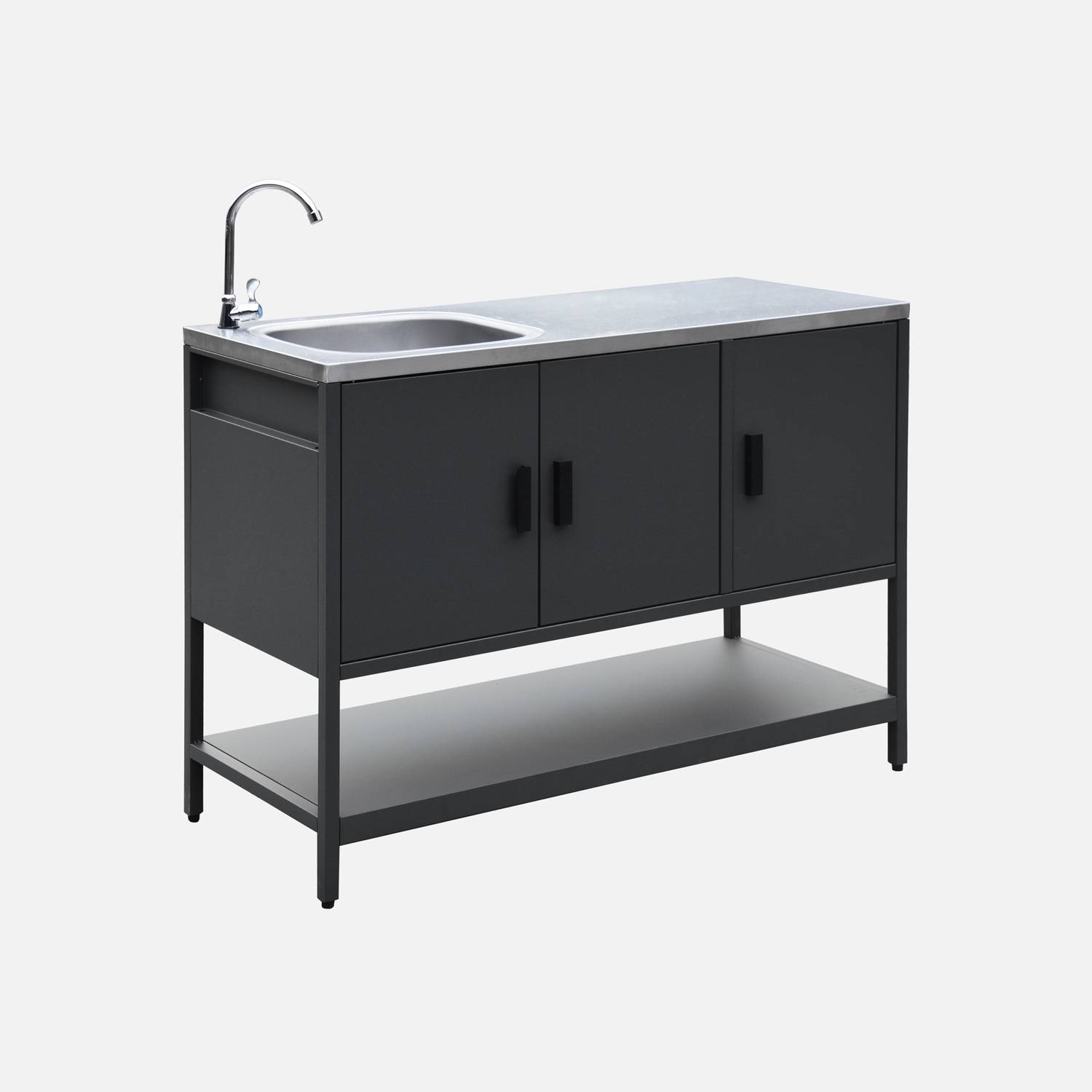 Mobile da esterno in acciaio con lavabo, 120cm, Nero