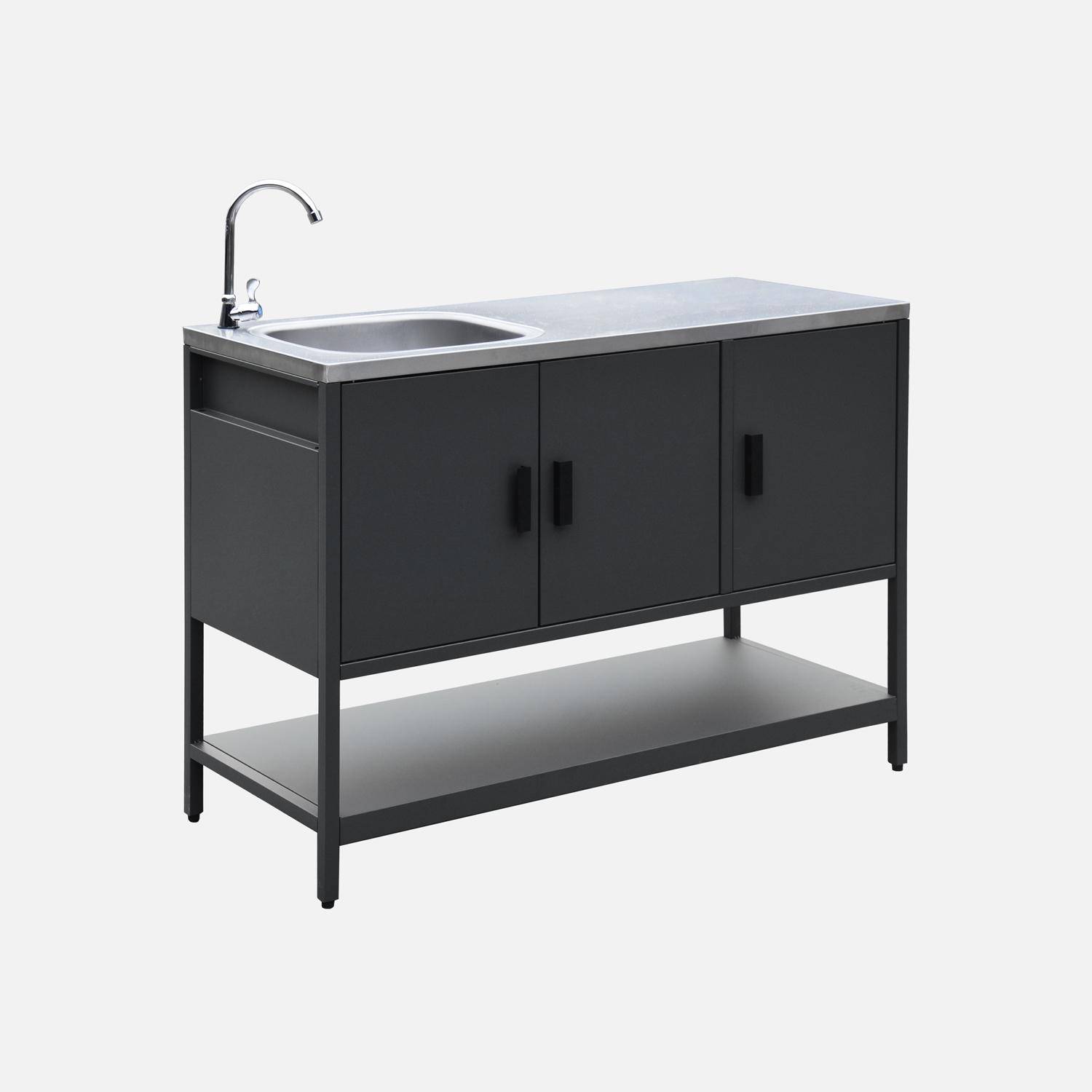 Cocina exterior de acero con lavabo, 120cm, Naxos, Negro, 120x51x112.5 cm Photo3