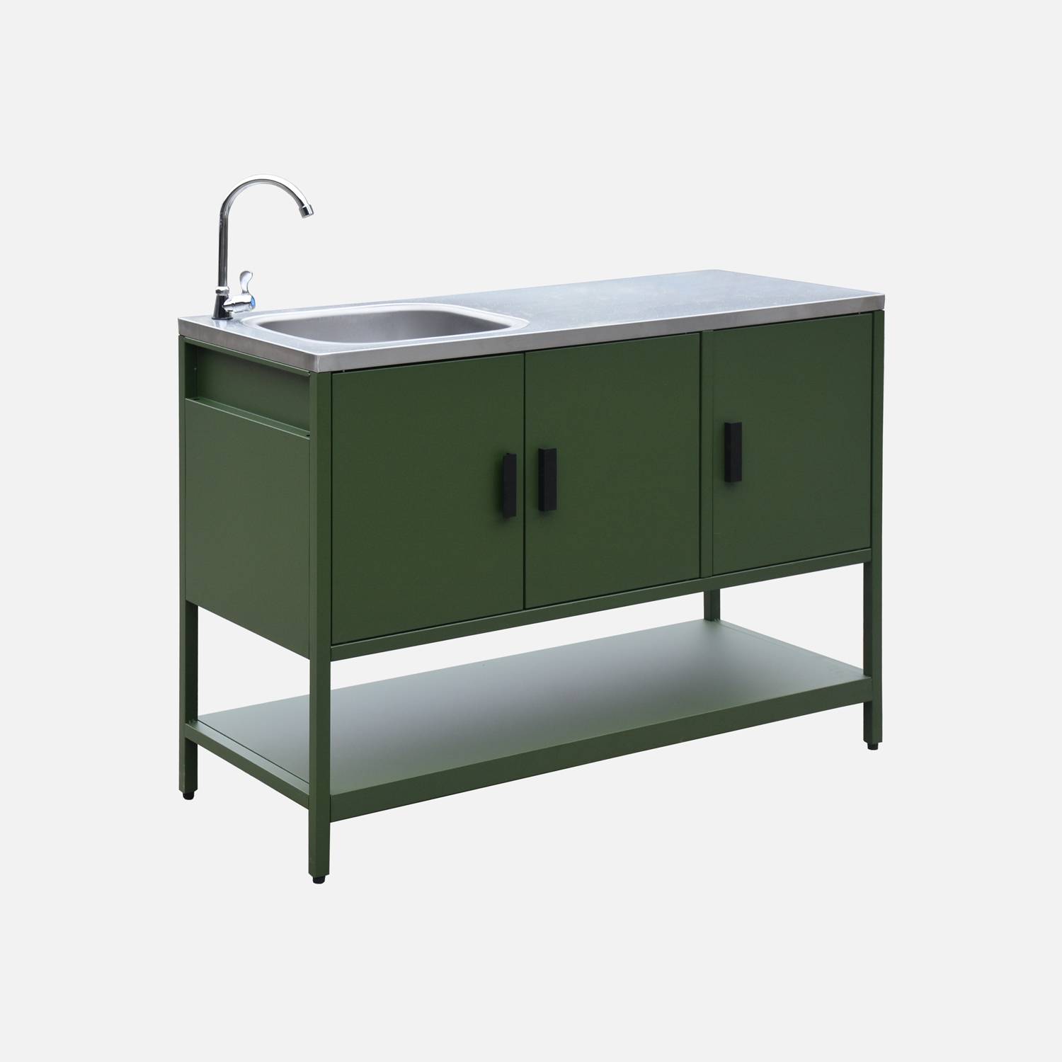 Mobile da esterno in acciaio con lavabo, 120cm, Verde