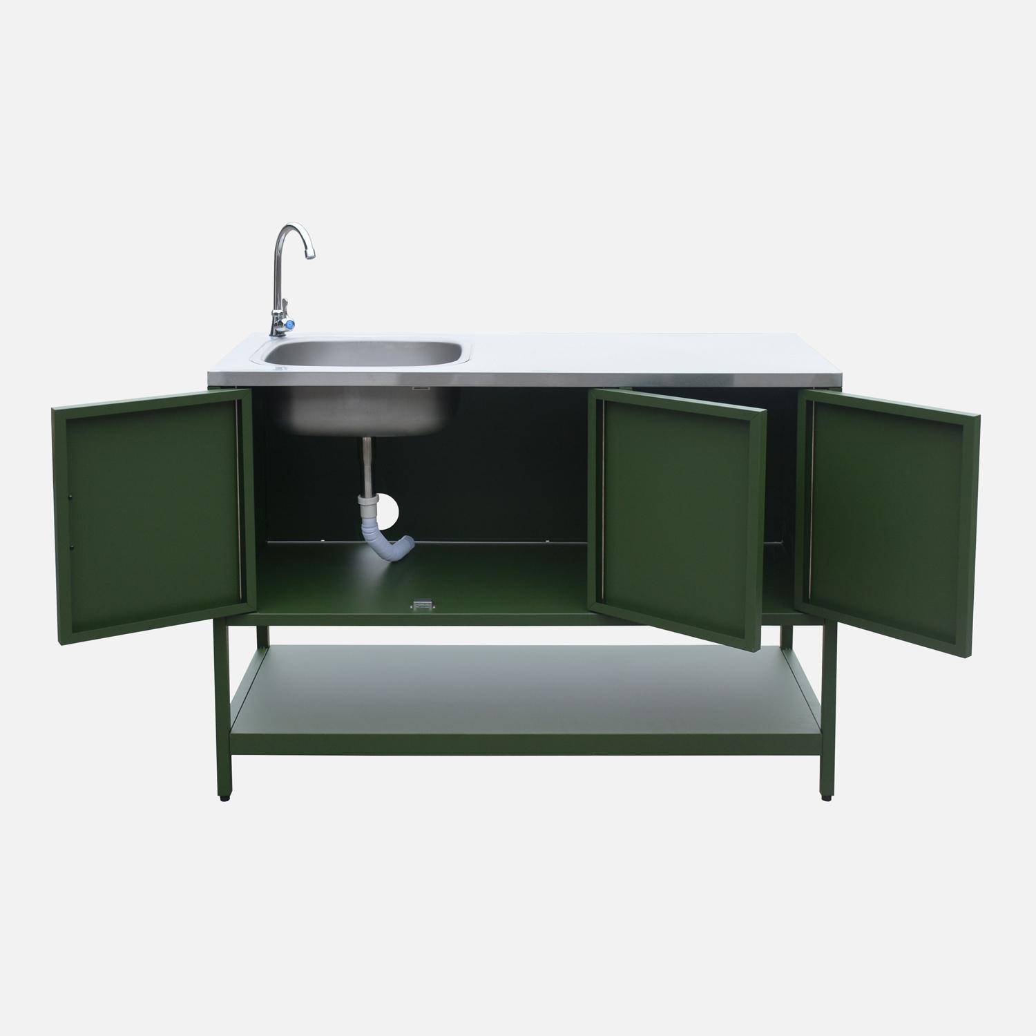 Green steel outdoor kitchen with sink L120cm Photo6