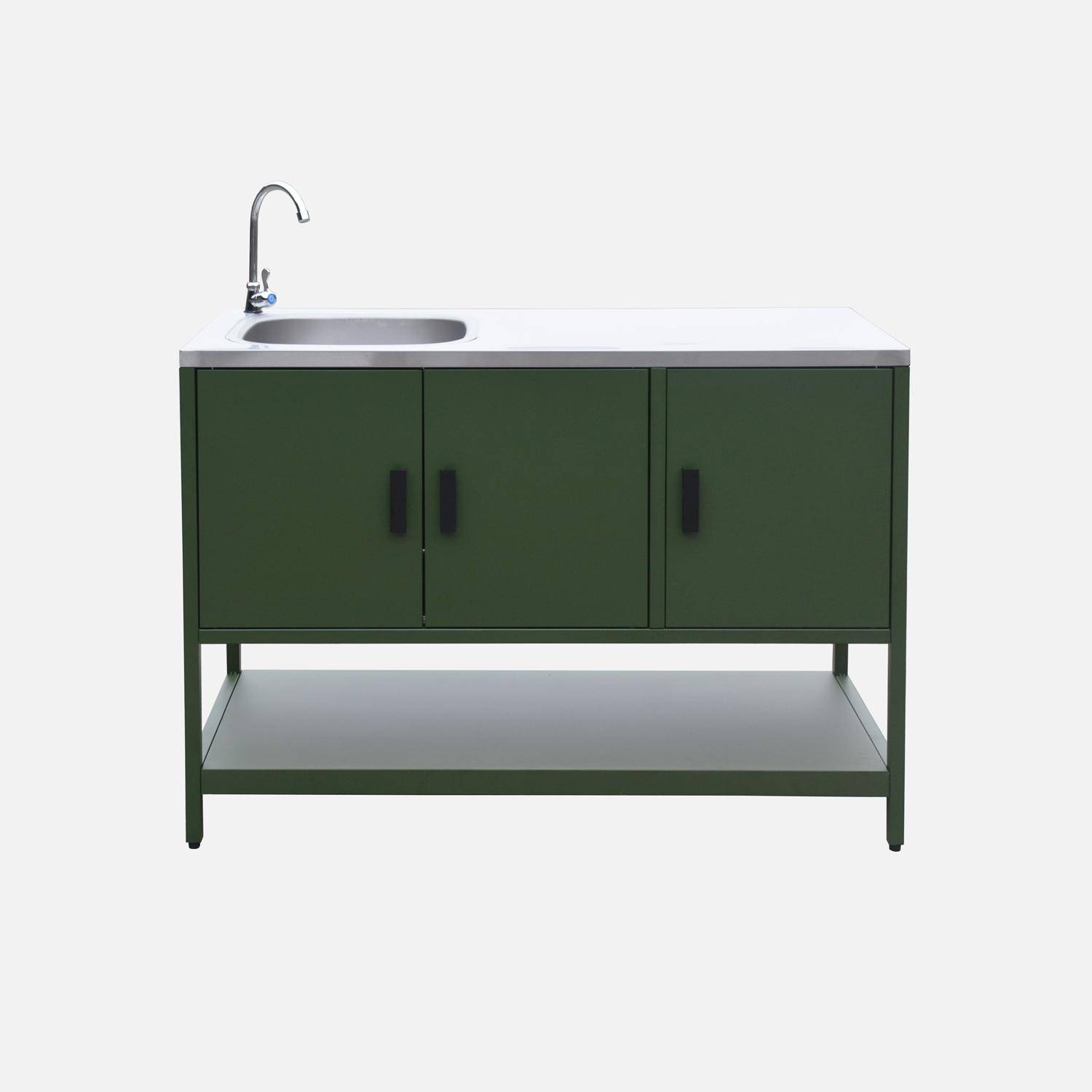 Green steel outdoor kitchen with sink L120cm Photo5