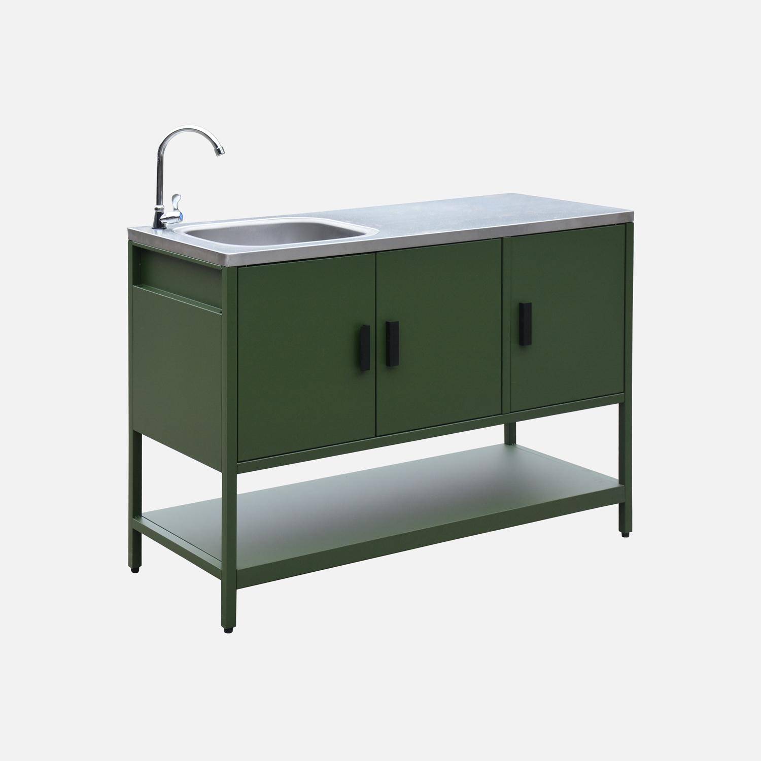 Green steel outdoor kitchen with sink L120cm Photo4