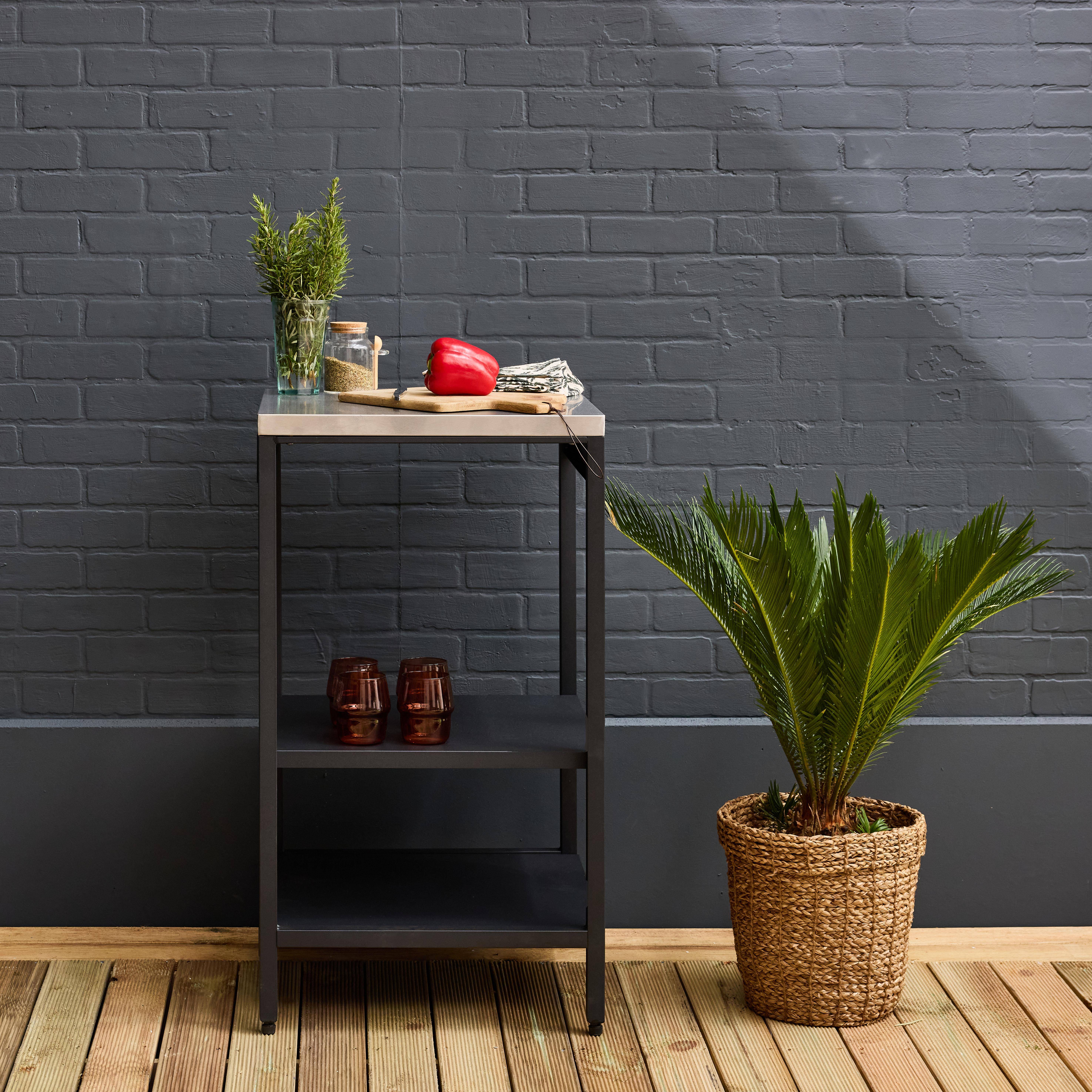 Cuisine d'extérieur en acier noir avec 2 étagères L49cm,sweeek,Photo1
