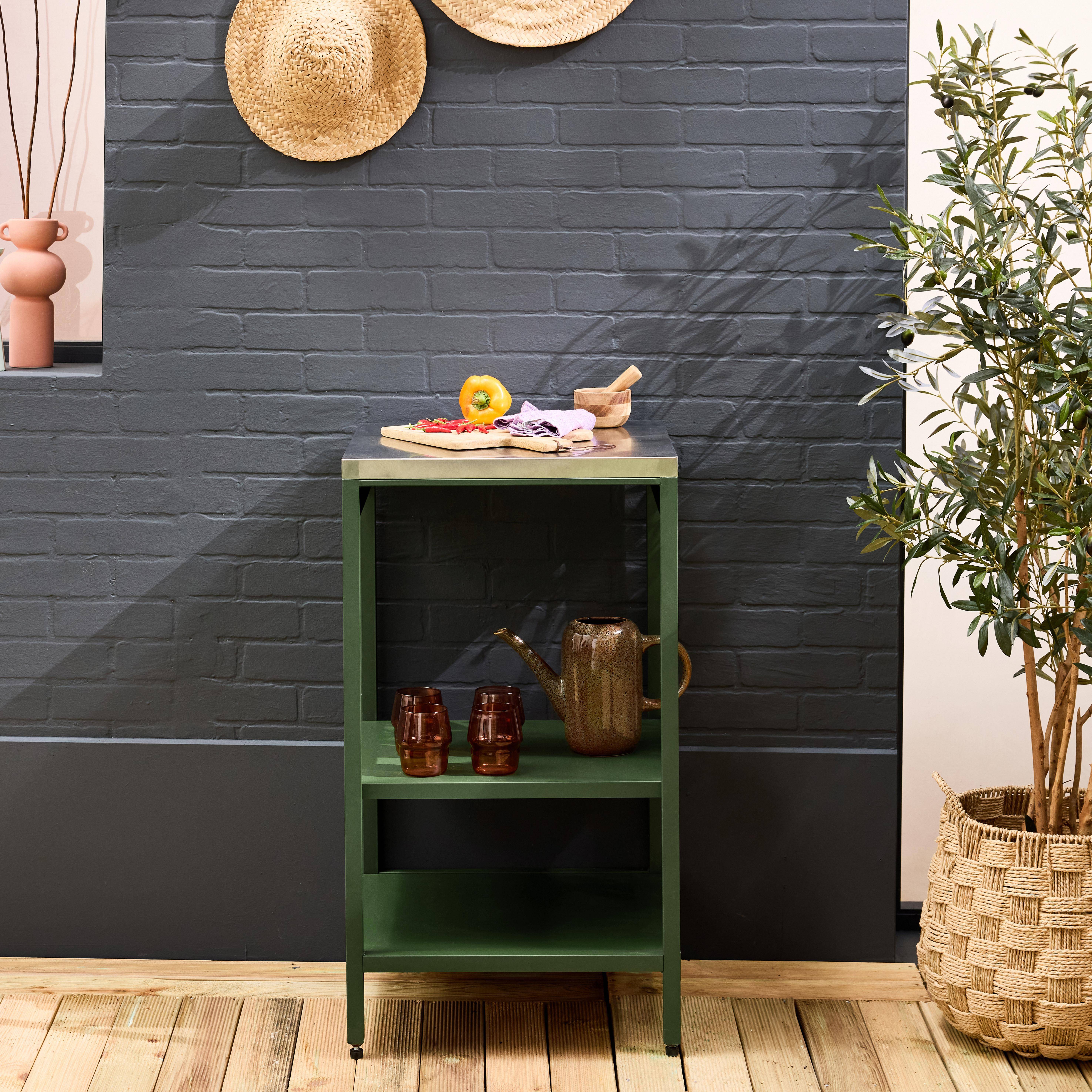Outdoor-Küche aus grünem Stahl mit 2 Regalböden L49 cm - Naxos Photo2