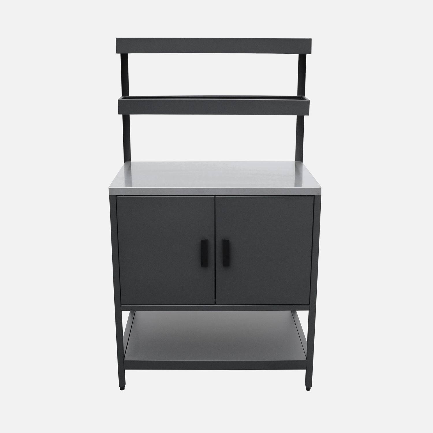 Cuisine d'extérieur en acier noir avec 2 étagères suspendues et 2 portes L80cm,sweeek,Photo4