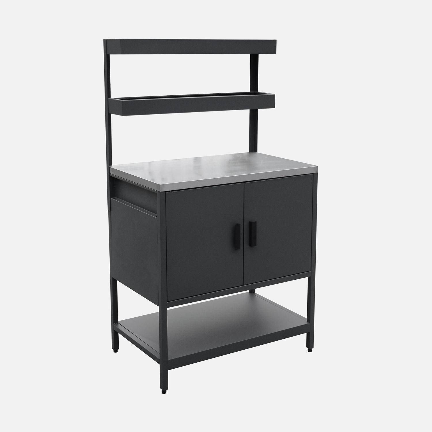 Cuisine d'extérieur en acier noir avec 2 étagères suspendues et 2 portes L80cm Photo3