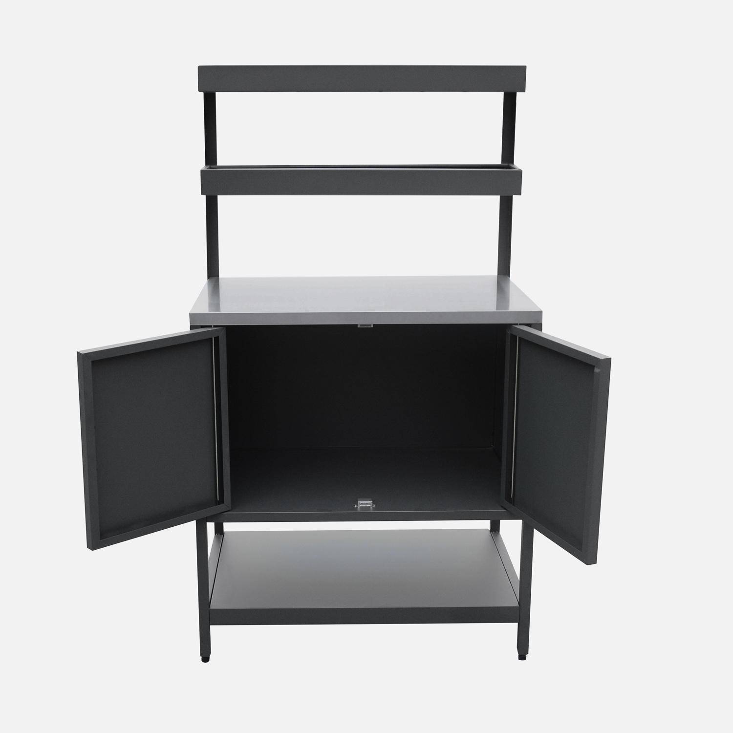 Cuisine d'extérieur en acier noir avec 2 étagères suspendues et 2 portes L80cm,sweeek,Photo6
