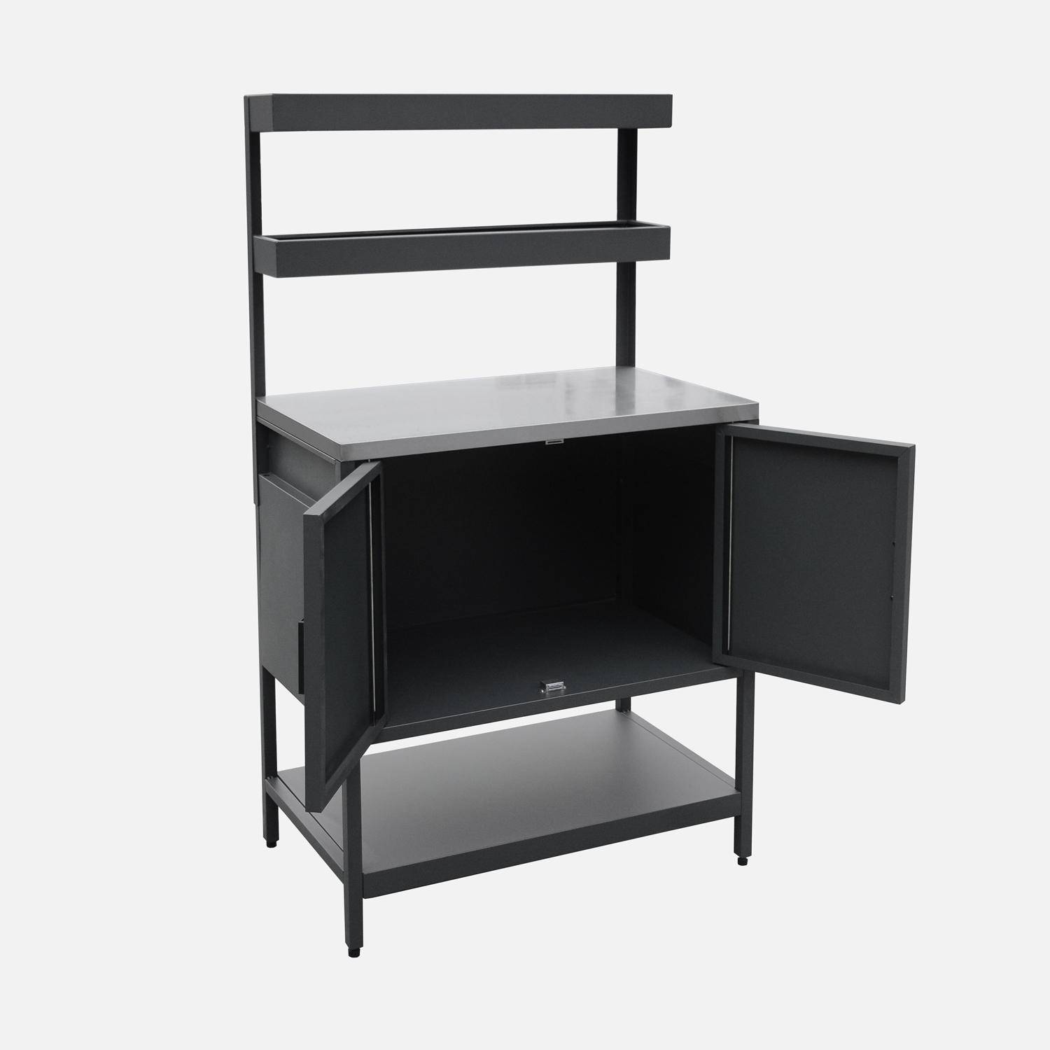 Cuisine d'extérieur en acier noir avec 2 étagères suspendues et 2 portes L80cm Photo5