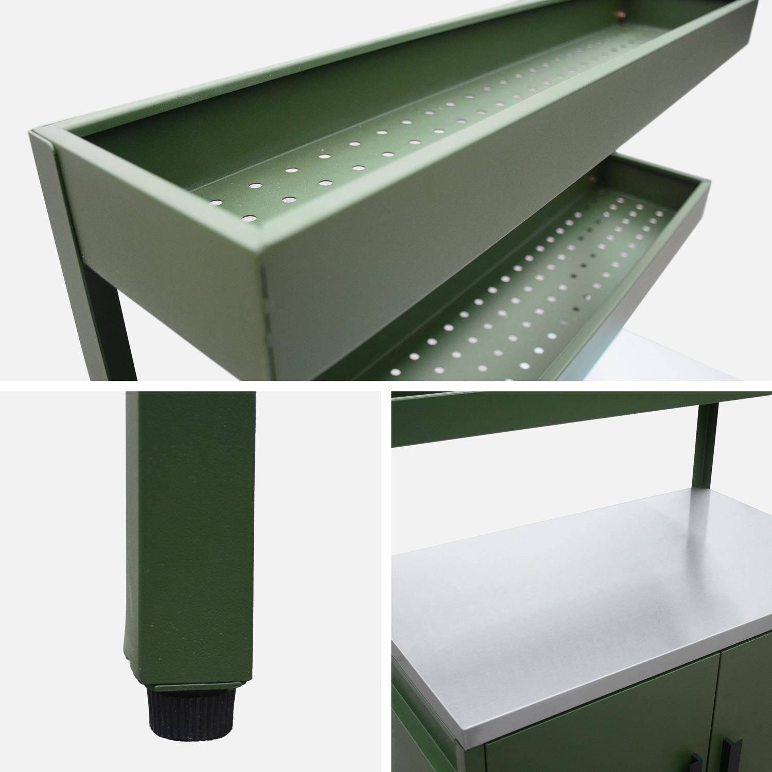 Green steel outdoor kitchen with 2 hanging shelves and 2 doors L80cm,sweeek,Photo8