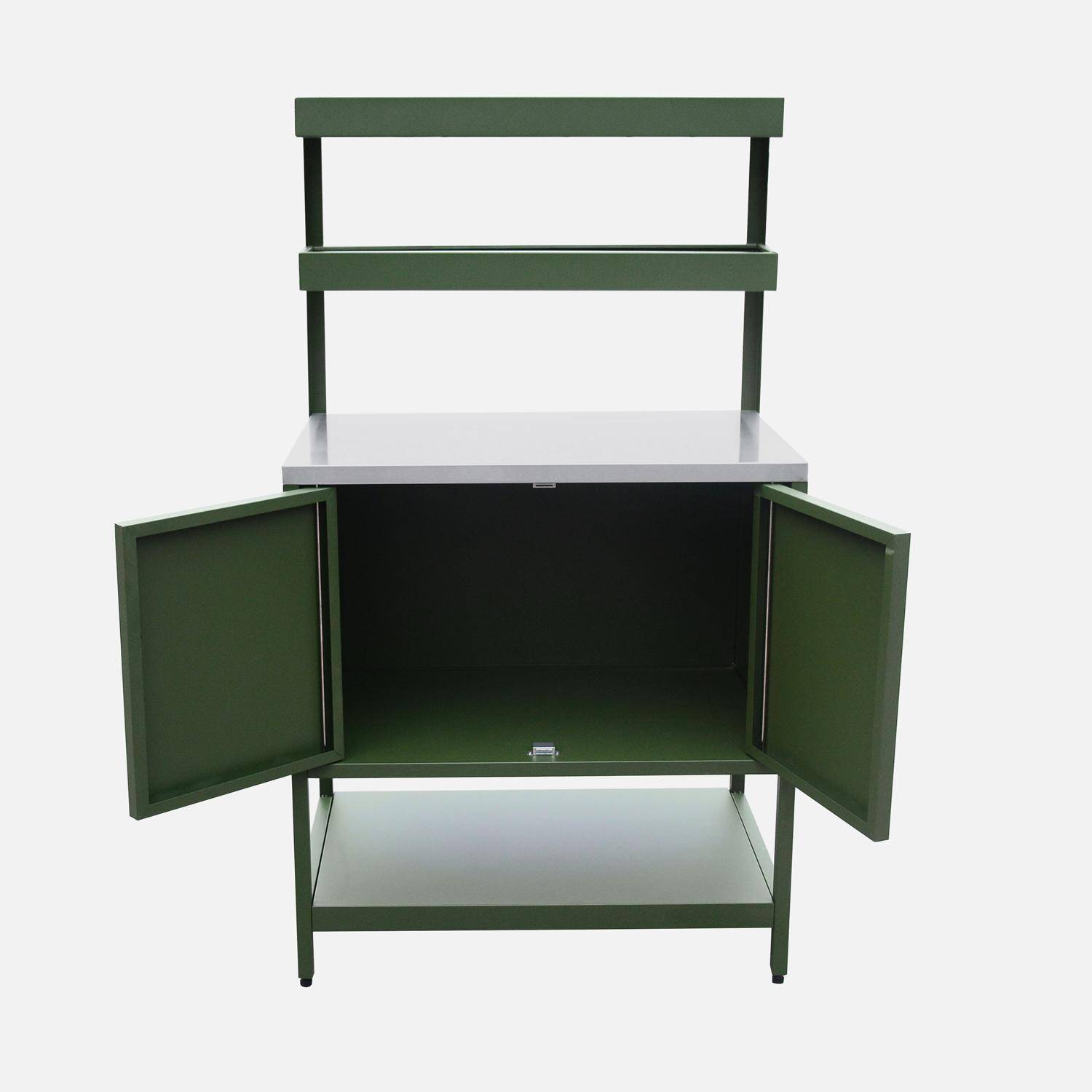 Green steel outdoor kitchen with 2 hanging shelves and 2 doors L80cm,sweeek,Photo7