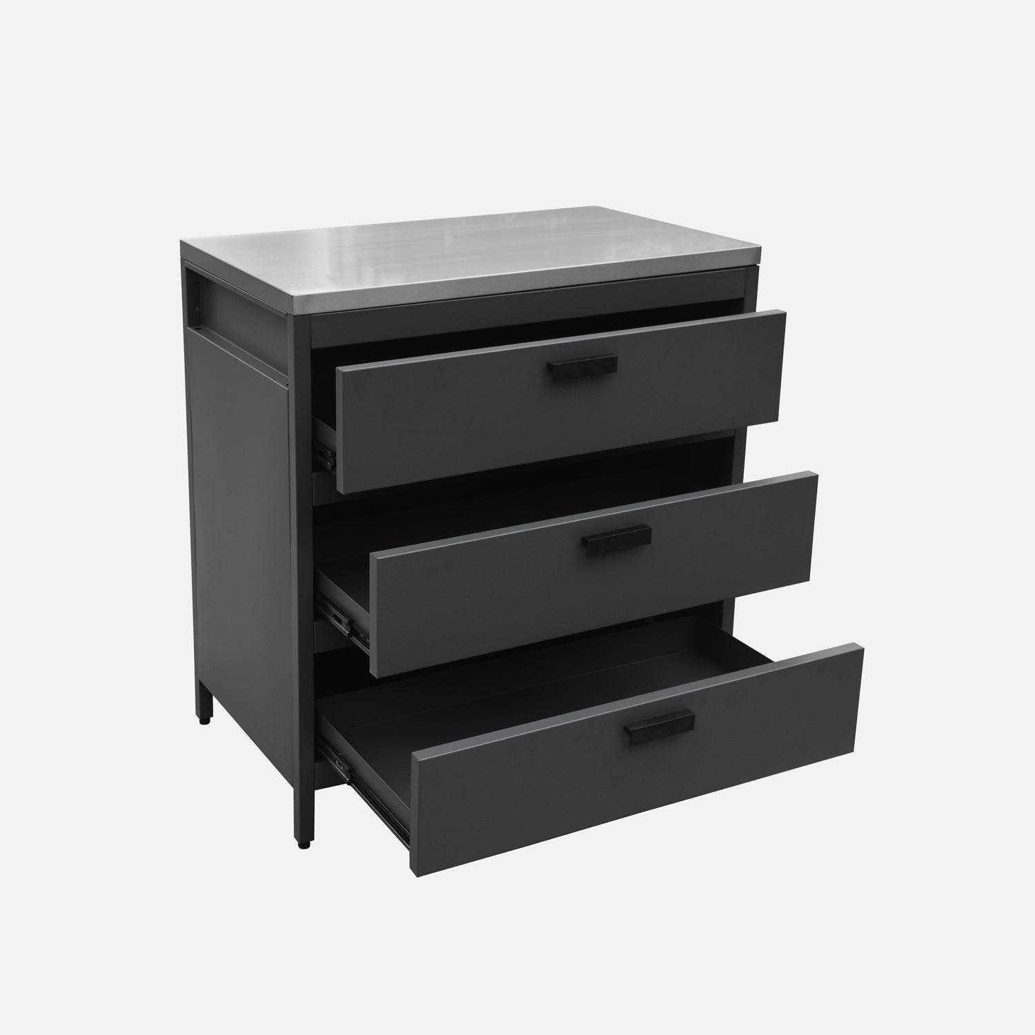 Buitenkeuken van zwart staal met 3 lades L80cm Photo6