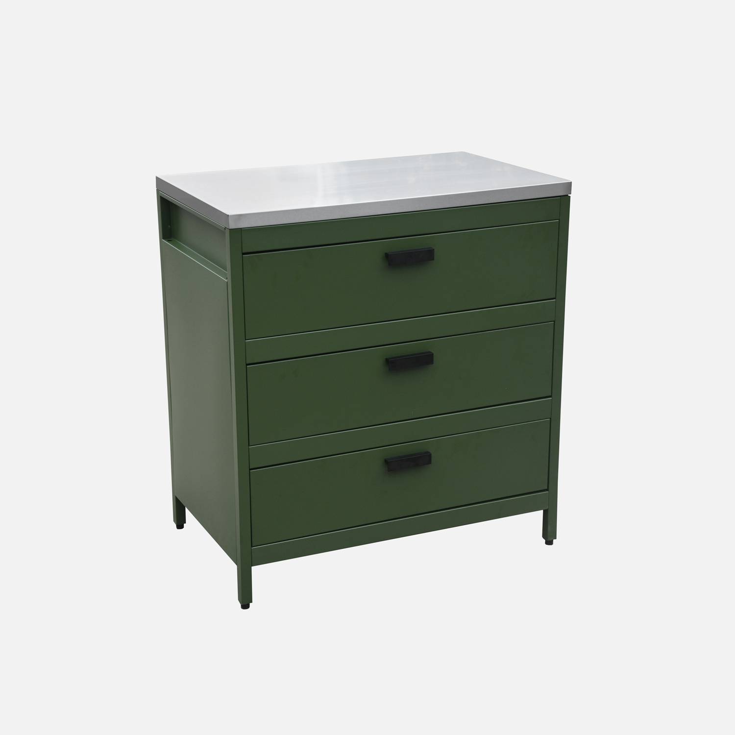 Mobile da esterno in acciaio con 3 cassetti, 80cm, Verde