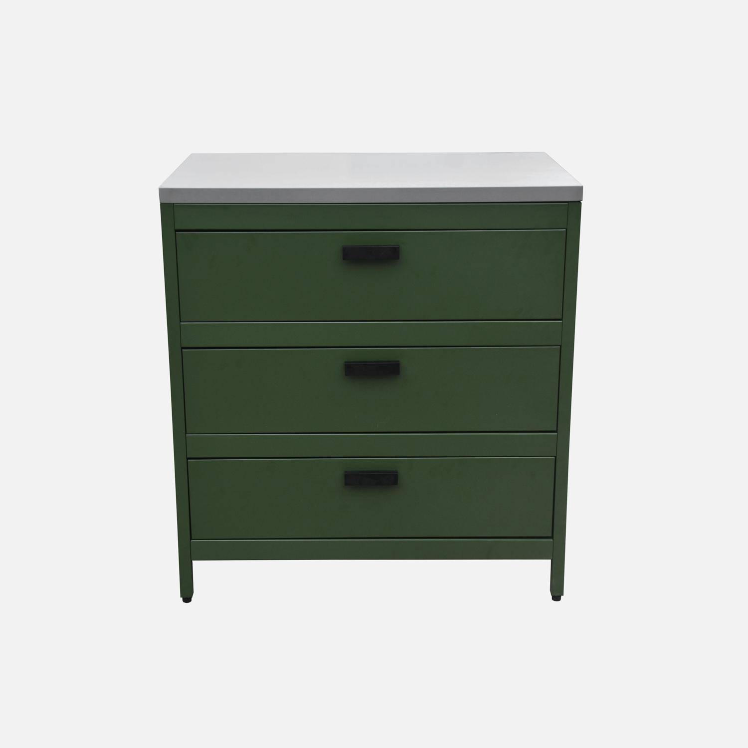 Buitenkeuken van groen staal met 3 lades L80cm Photo4