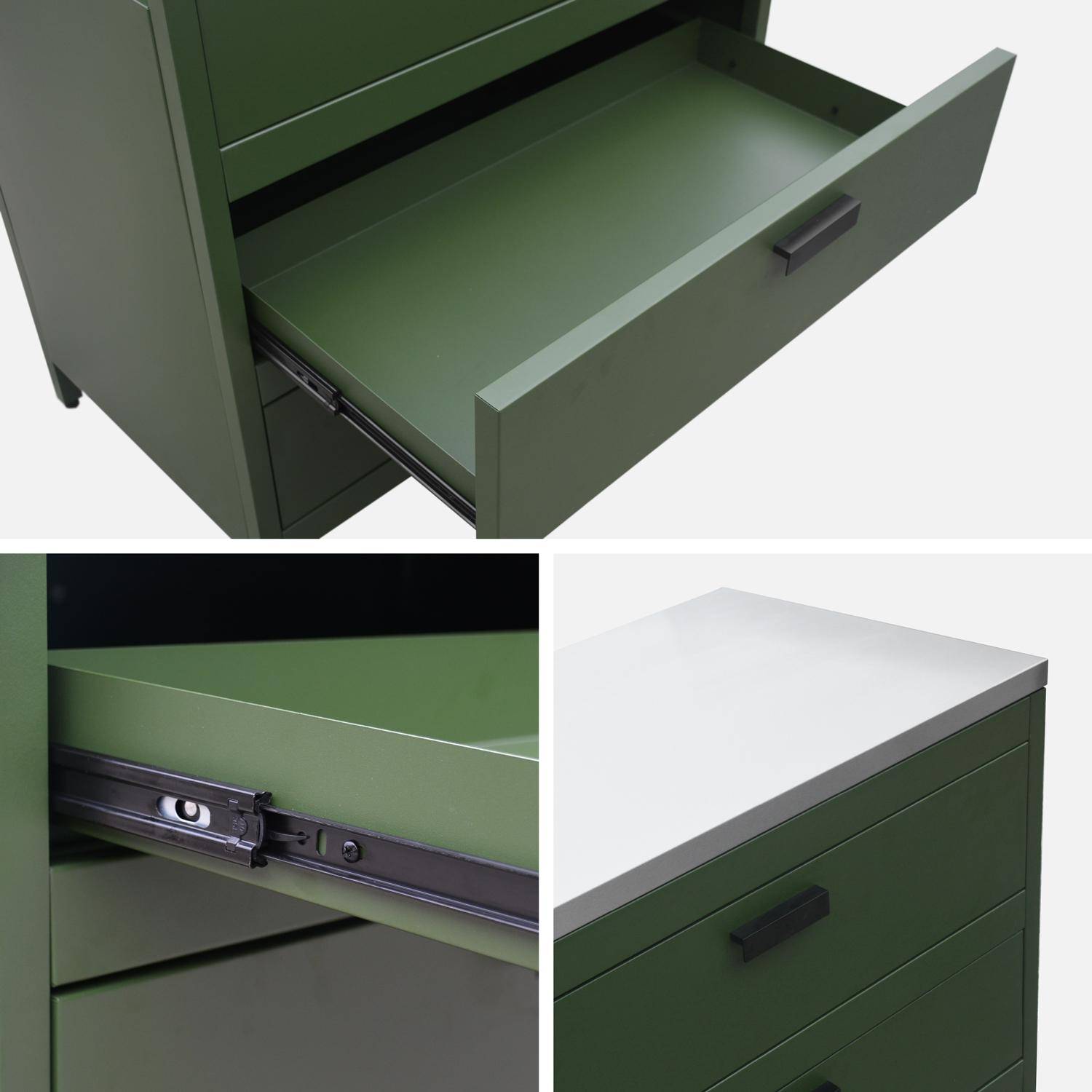 Buitenkeuken van groen staal met 3 lades L80cm Photo7