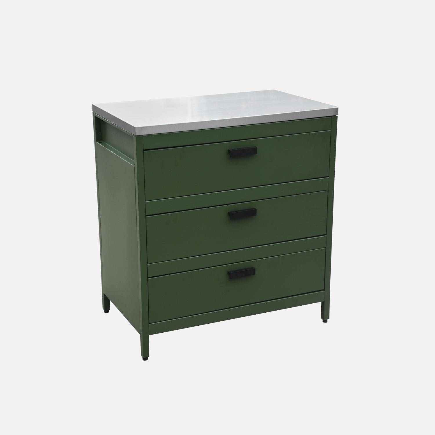 Buitenkeuken van groen staal met 3 lades L80cm Photo3