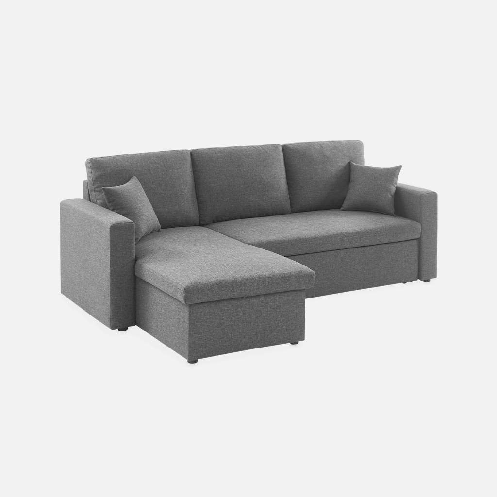 Sofá cama esquinero reversible con espacio de almacenamiento, 3 plazas, Gris oscuro