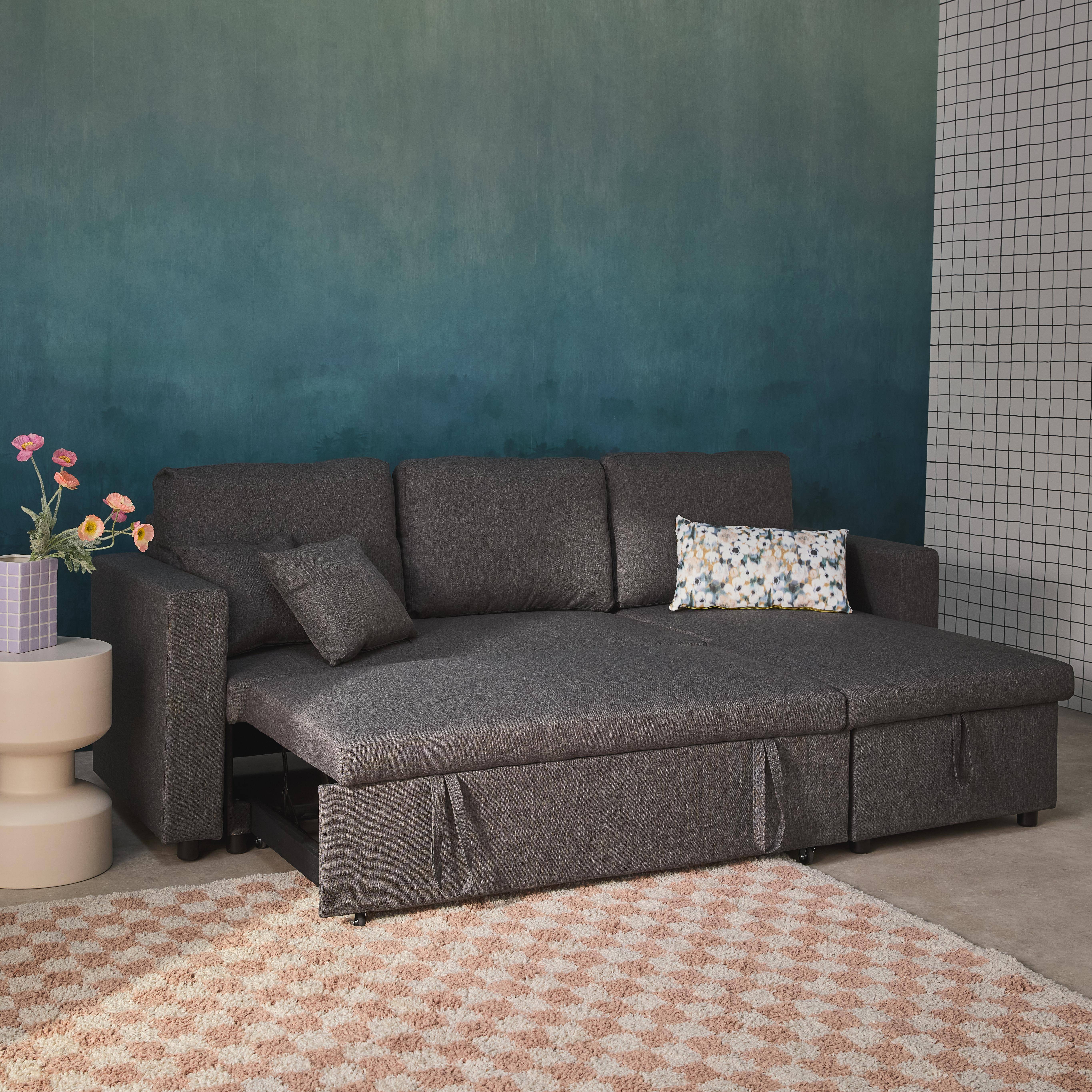 3-Sitzer-Ecksofa, dunkelgrau, mit Schlaffunktion, Recamiere beidseitig montierbar, L 213,5 x T 136,5 x H 83 cm - Smile Photo3