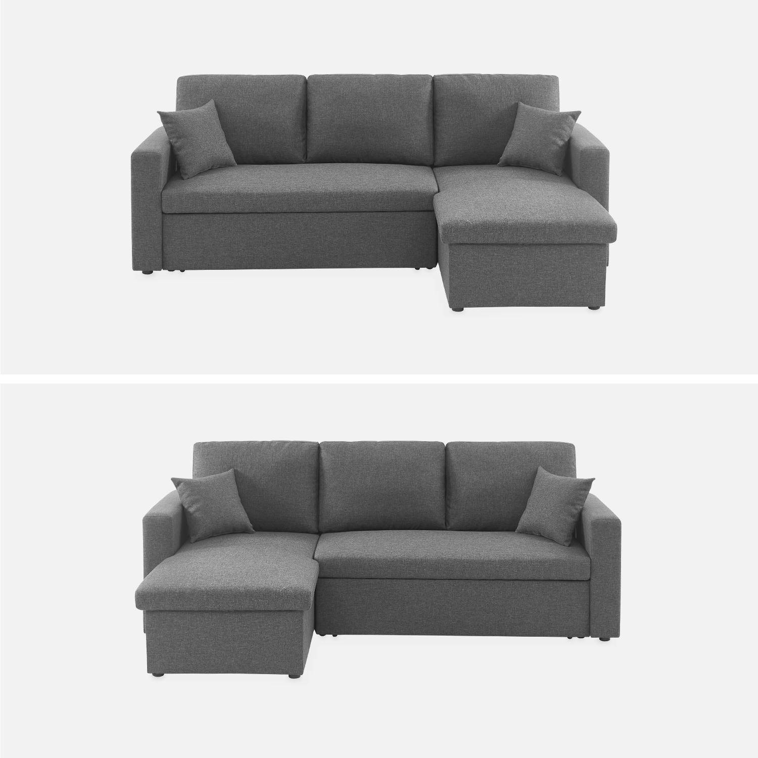 Canapé d'angle SMILE convertible réversible compact 3 places en tissu gris foncé, L 213,5 x P 136,5 x H 83cm, avec coffre de rangement Photo5