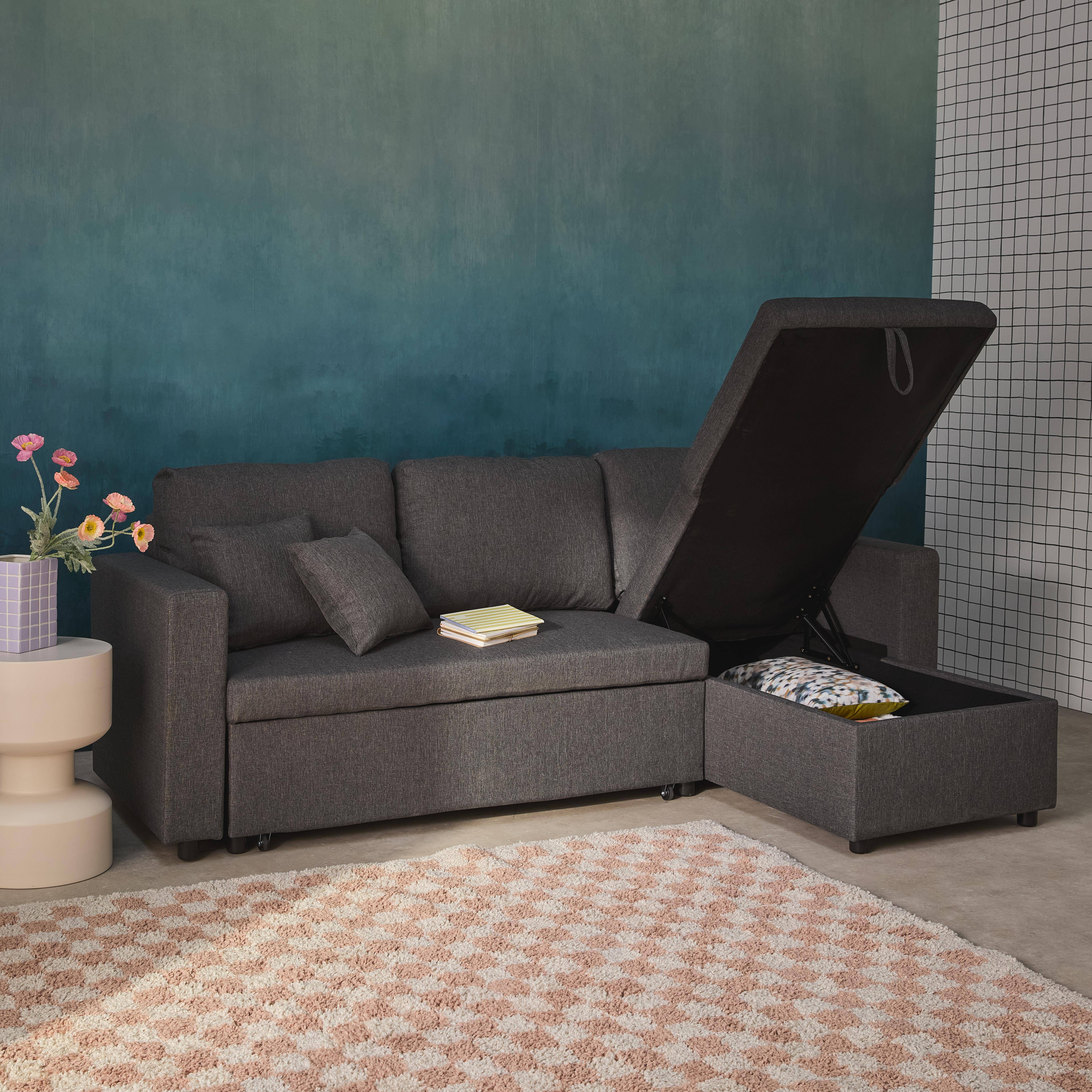 3-Sitzer-Ecksofa, dunkelgrau, mit Schlaffunktion, Recamiere beidseitig montierbar, L 213,5 x T 136,5 x H 83 cm - Smile Photo4