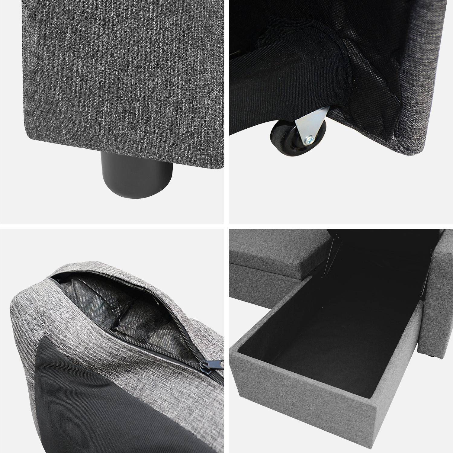 Canapé d'angle SMILE convertible réversible compact 3 places en tissu gris foncé, L 213,5 x P 136,5 x H 83cm, avec coffre de rangement Photo7