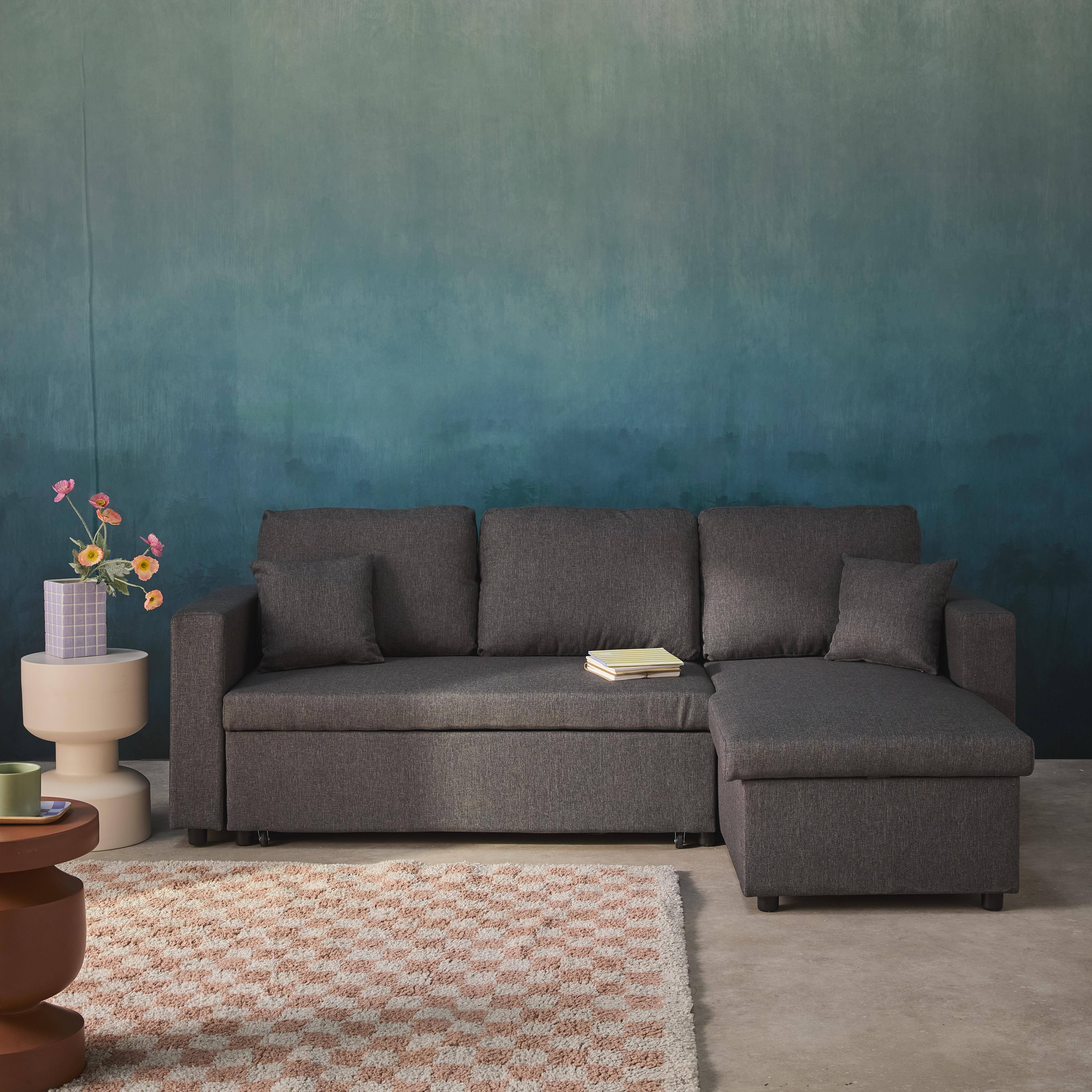 3-Sitzer-Ecksofa, dunkelgrau, mit Schlaffunktion, Recamiere beidseitig montierbar, L 213,5 x T 136,5 x H 83 cm - Smile Photo1