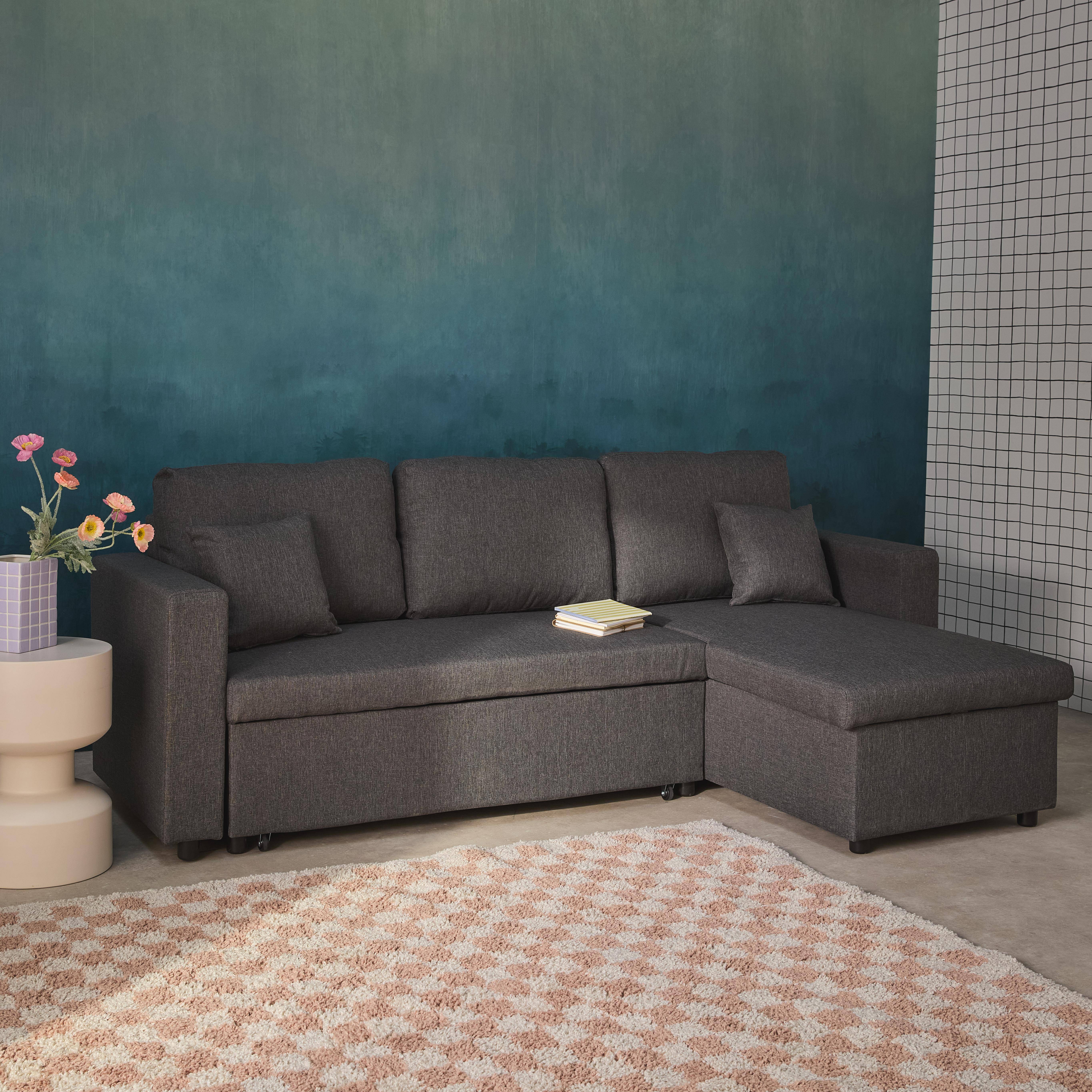 3-Sitzer-Ecksofa, dunkelgrau, mit Schlaffunktion, Recamiere beidseitig montierbar, L 213,5 x T 136,5 x H 83 cm - Smile Photo2