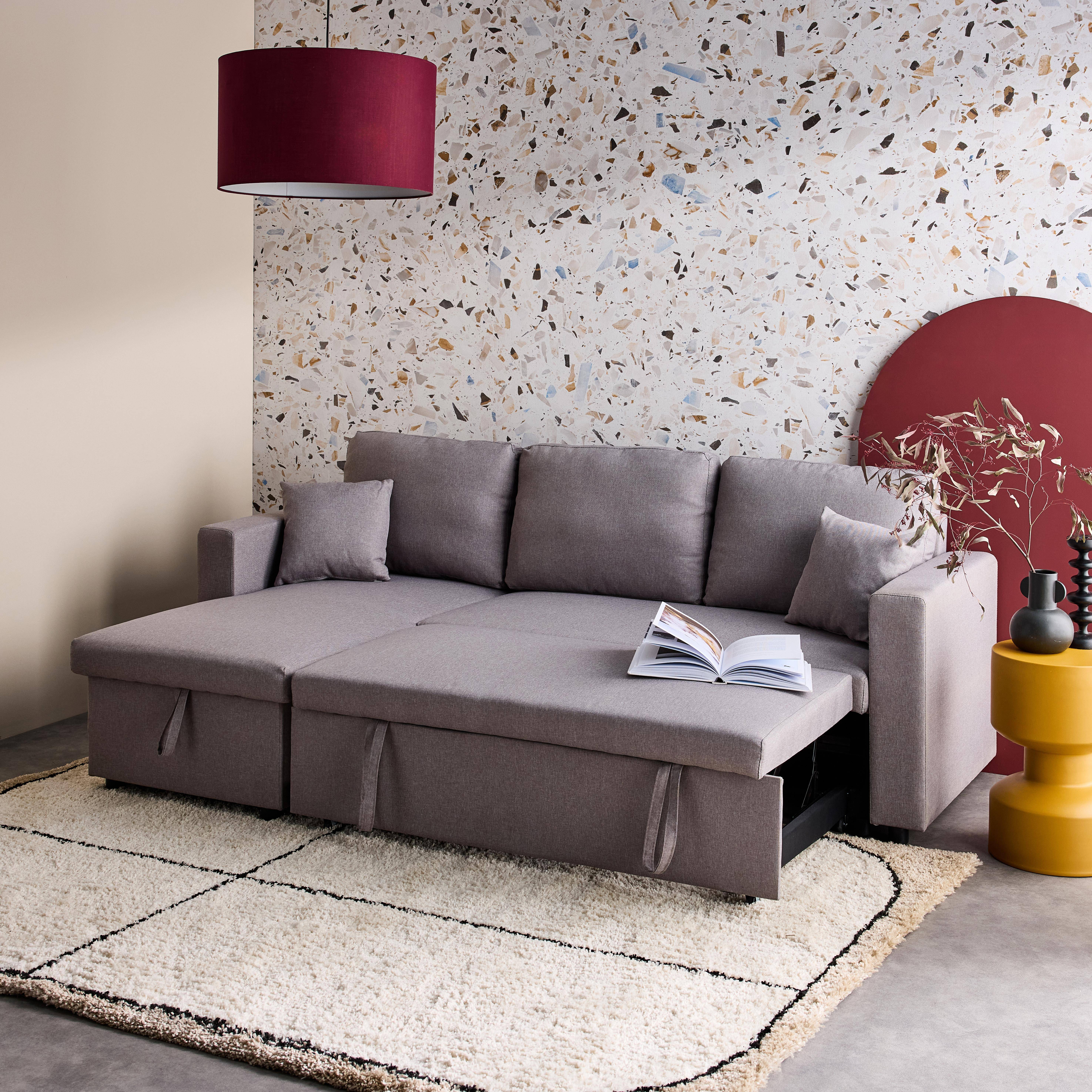 Sofá esquinero convertible reversible compacto, 3 plazas en tela, Smile, Gris claro, 213.5x136.5x83 cm Photo4
