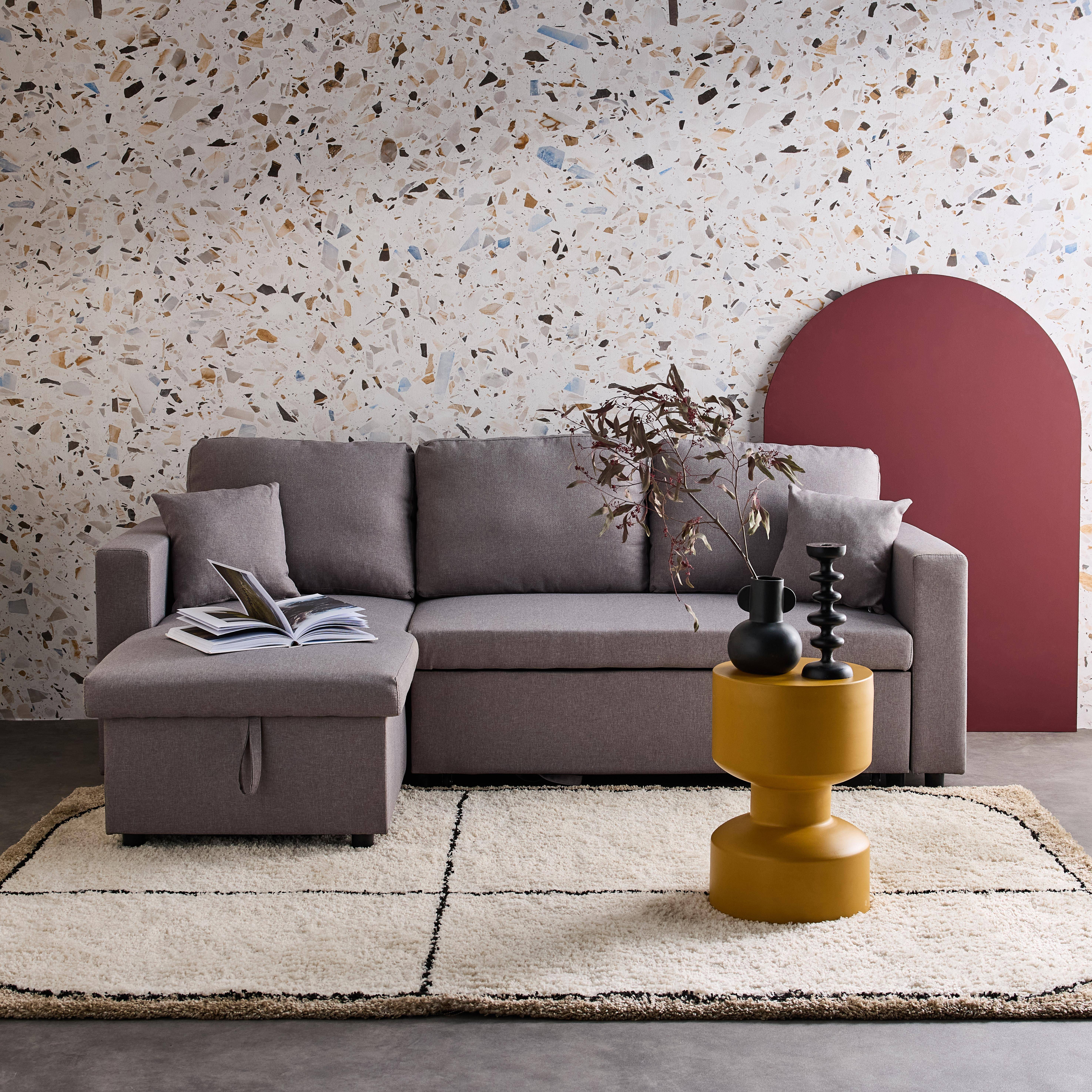 Sofá esquinero convertible reversible compacto, 3 plazas en tela, Smile, Gris claro, 213.5x136.5x83 cm,sweeek,Photo1