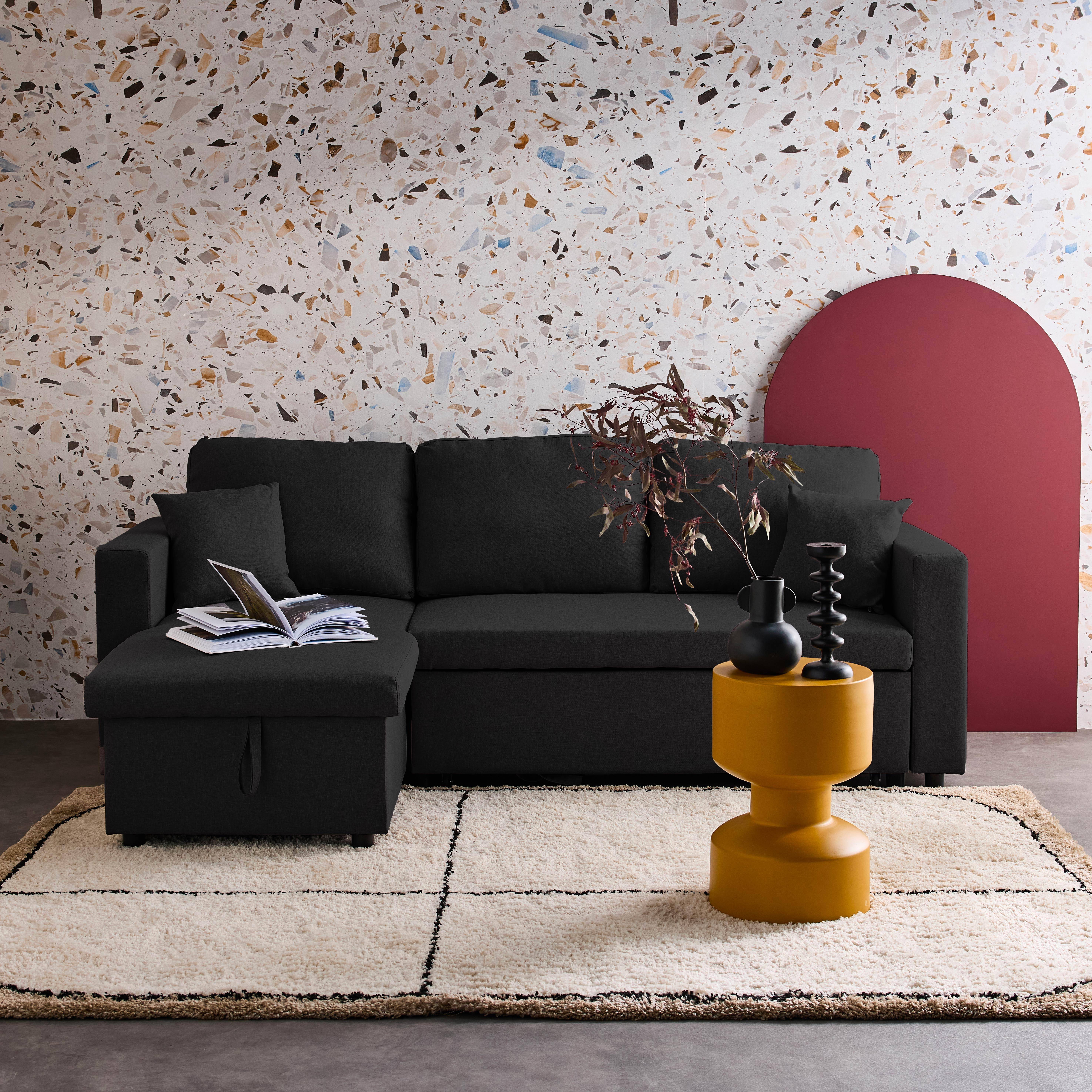 3-Sitzer-Ecksofa, schwarz, mit Schlaffunktion, Recamiere beidseitig montierbar, L 213,5 x T 136,5 x H 83 cm - Smile Photo1