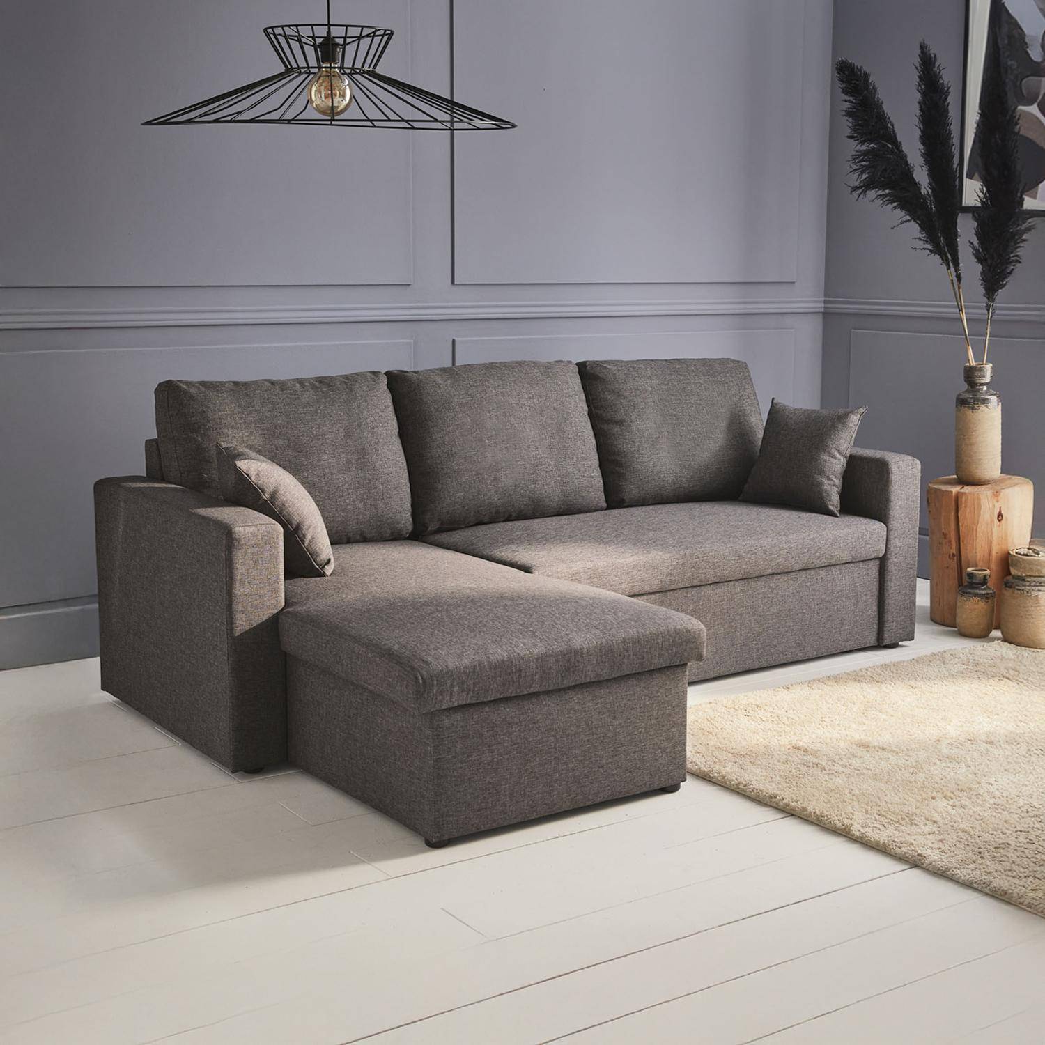 3-seater compact reversible corner sofa bed, Smile, Charcoal Grey, 213.5x136.5x83 cm Photo1