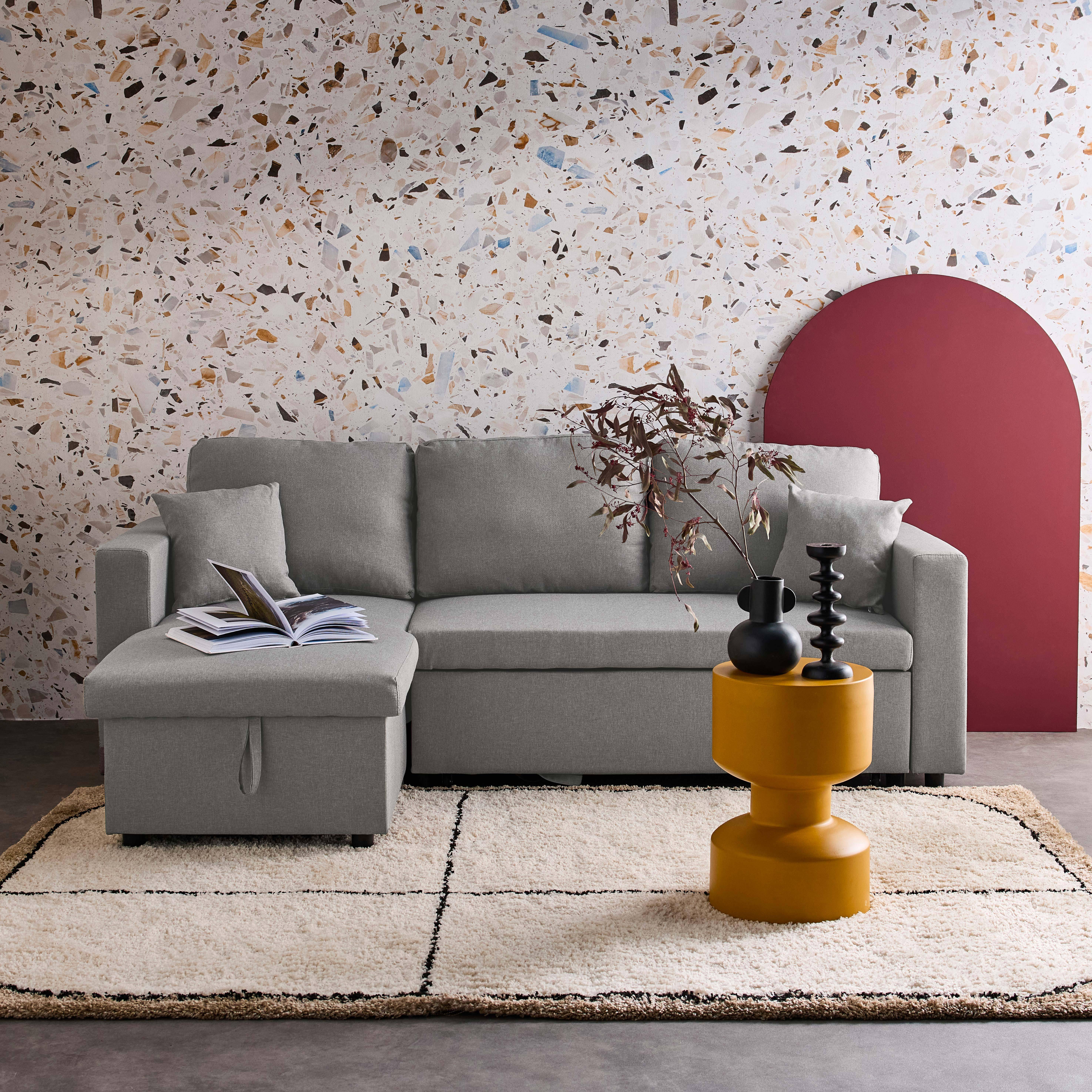 3-seater compact reversible corner sofa bed, Smile, Light Grey, 213.5x136.5x83 cm,sweeek,Photo1