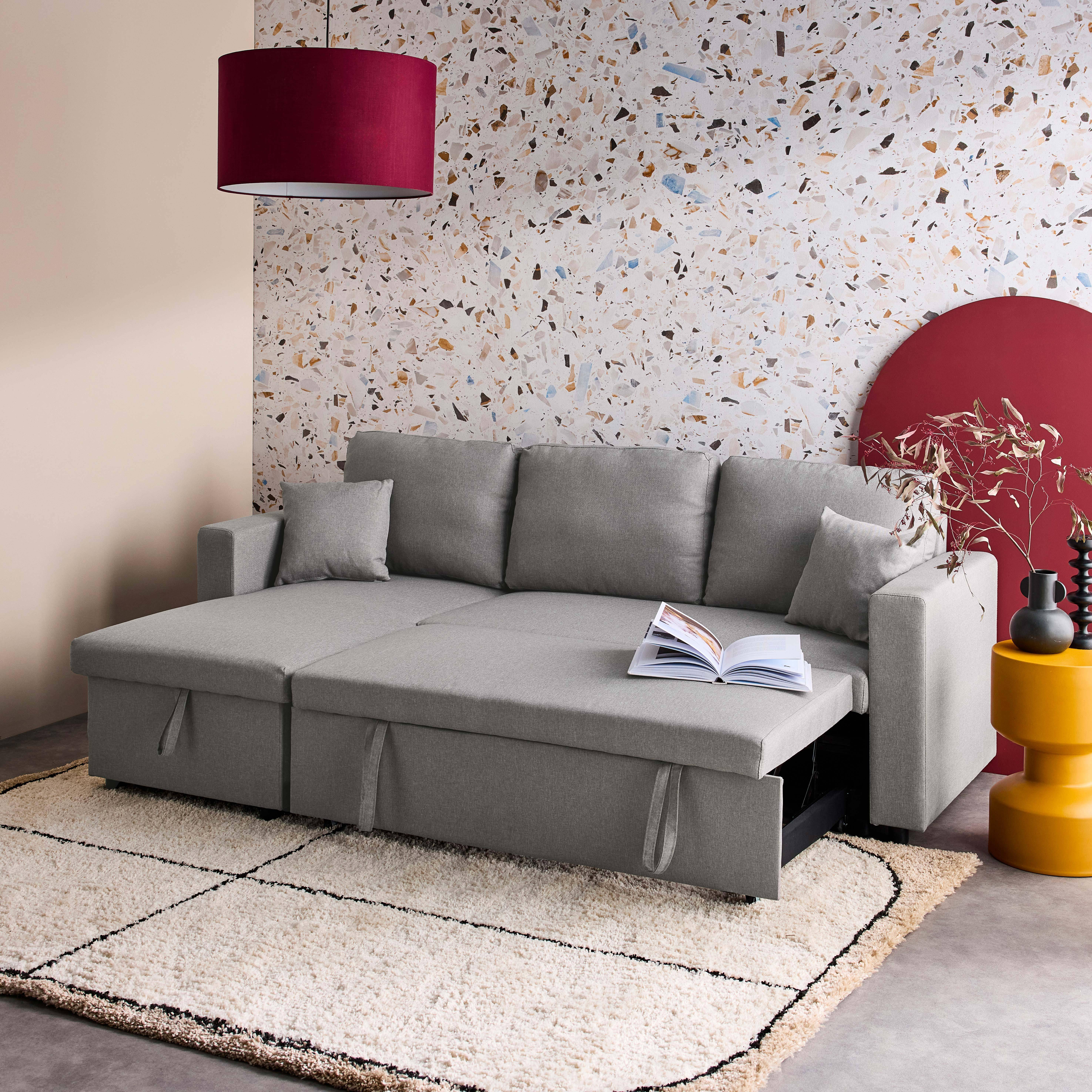 3-seater compact reversible corner sofa bed, Smile, Light Grey, 213.5x136.5x83 cm Photo2